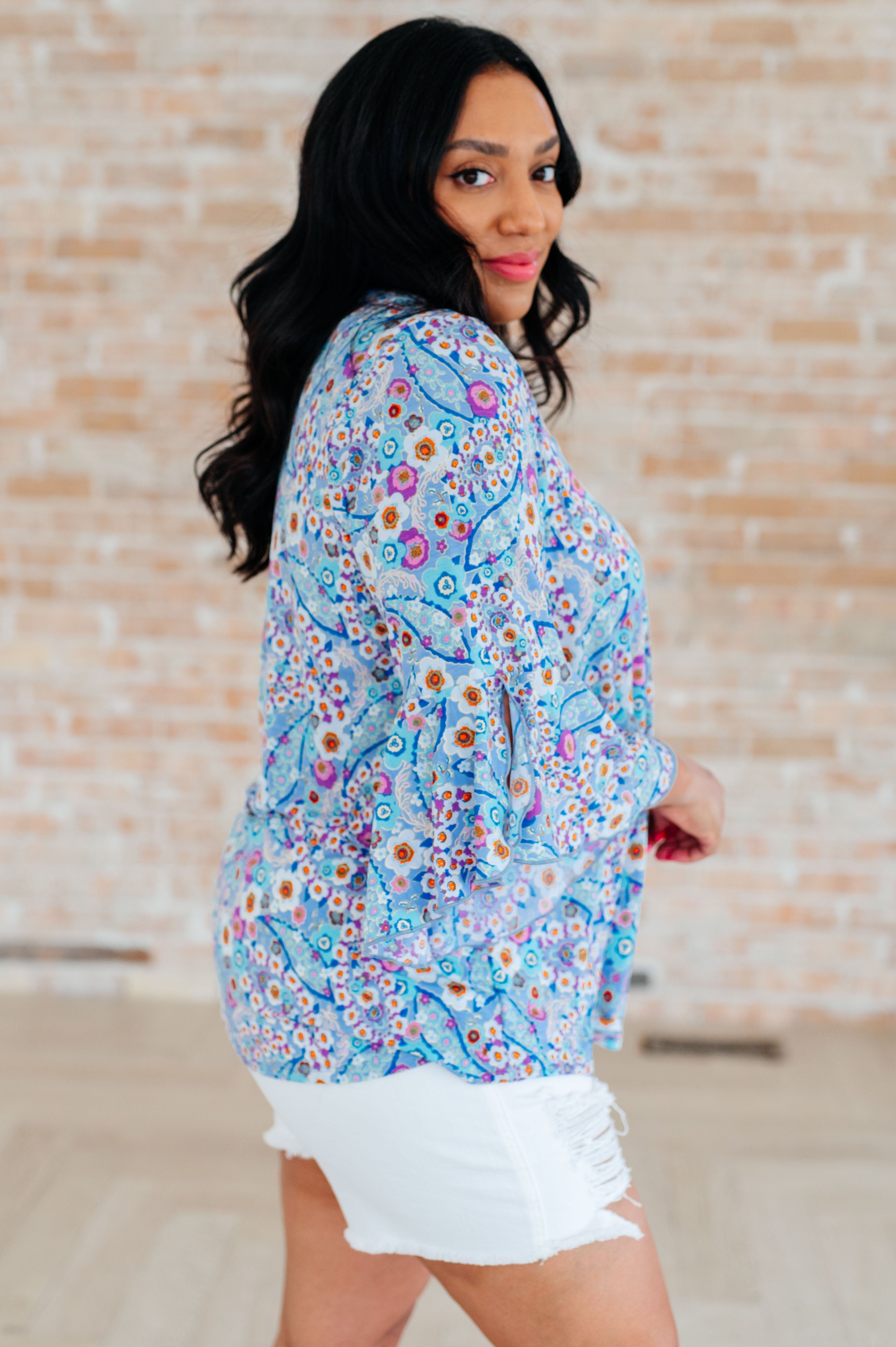 Willow Bell Sleeve Top in Retro Ditsy Floral-Tops-Stay Foxy Boutique, Florissant, Missouri