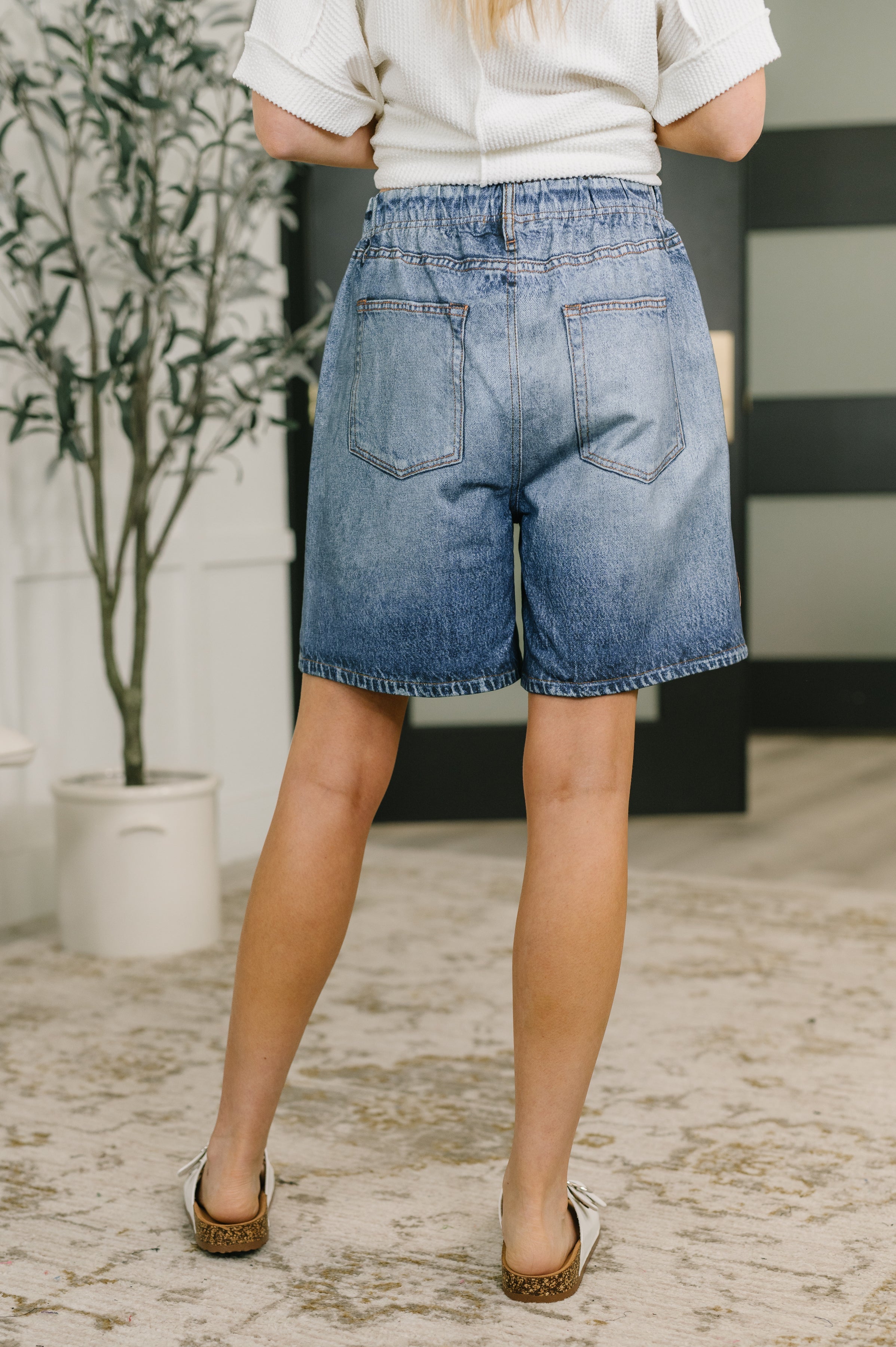 Zenim Printed High Waisted Shorts in Classic Denim-Womens-Stay Foxy Boutique, Florissant, Missouri