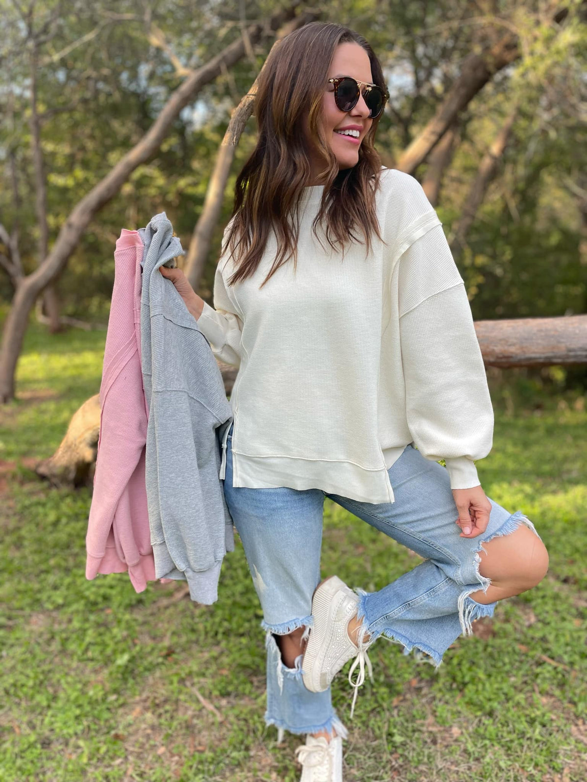 PREORDER: Thinking It Over Waffle Knit Pullover in Three Colors-Womens-Stay Foxy Boutique, Florissant, Missouri