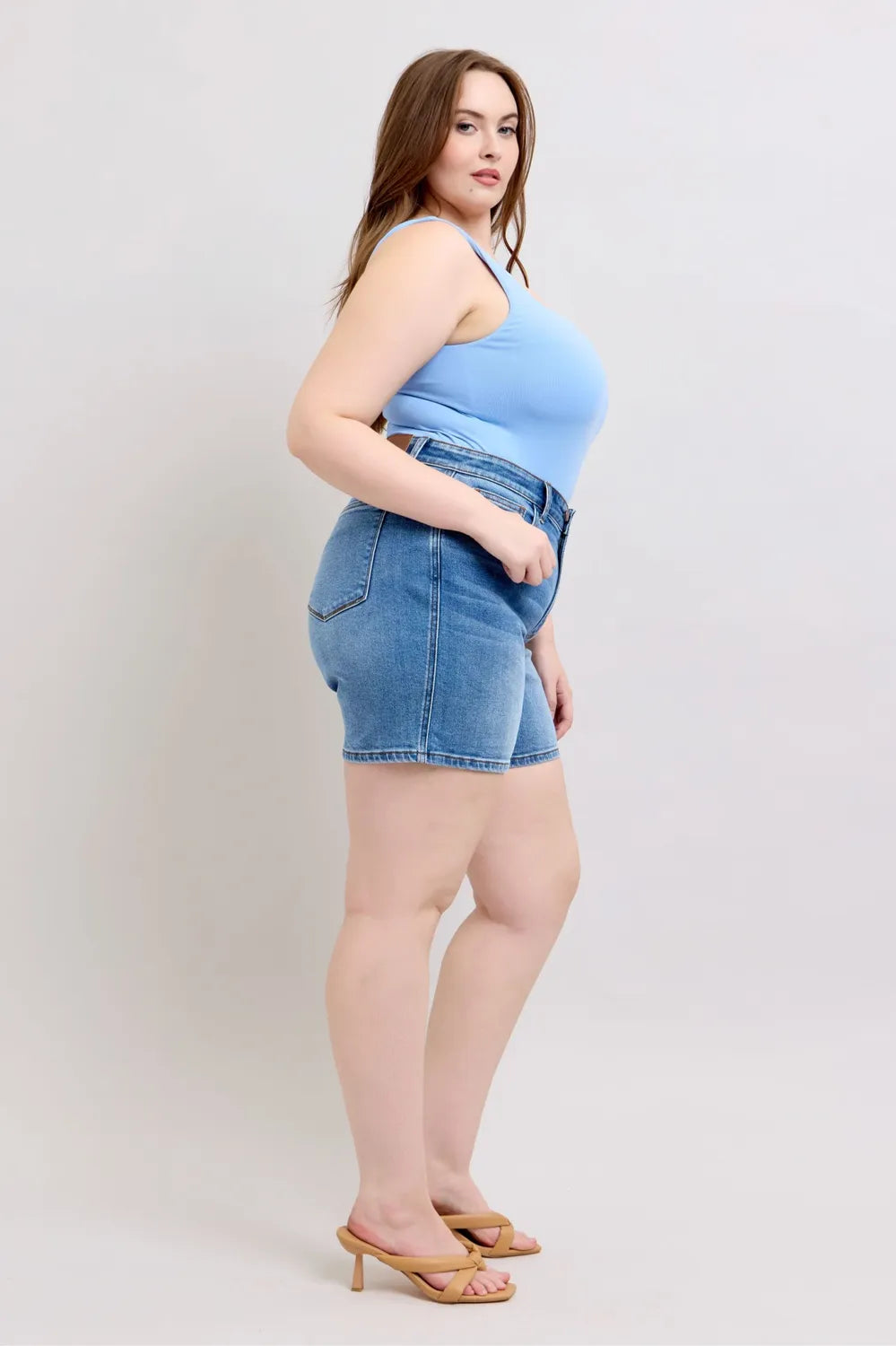 Judy Blue Full Size 2 Button Denim Shorts with Pockets Plus Size-Stay Foxy Boutique, Florissant, Missouri