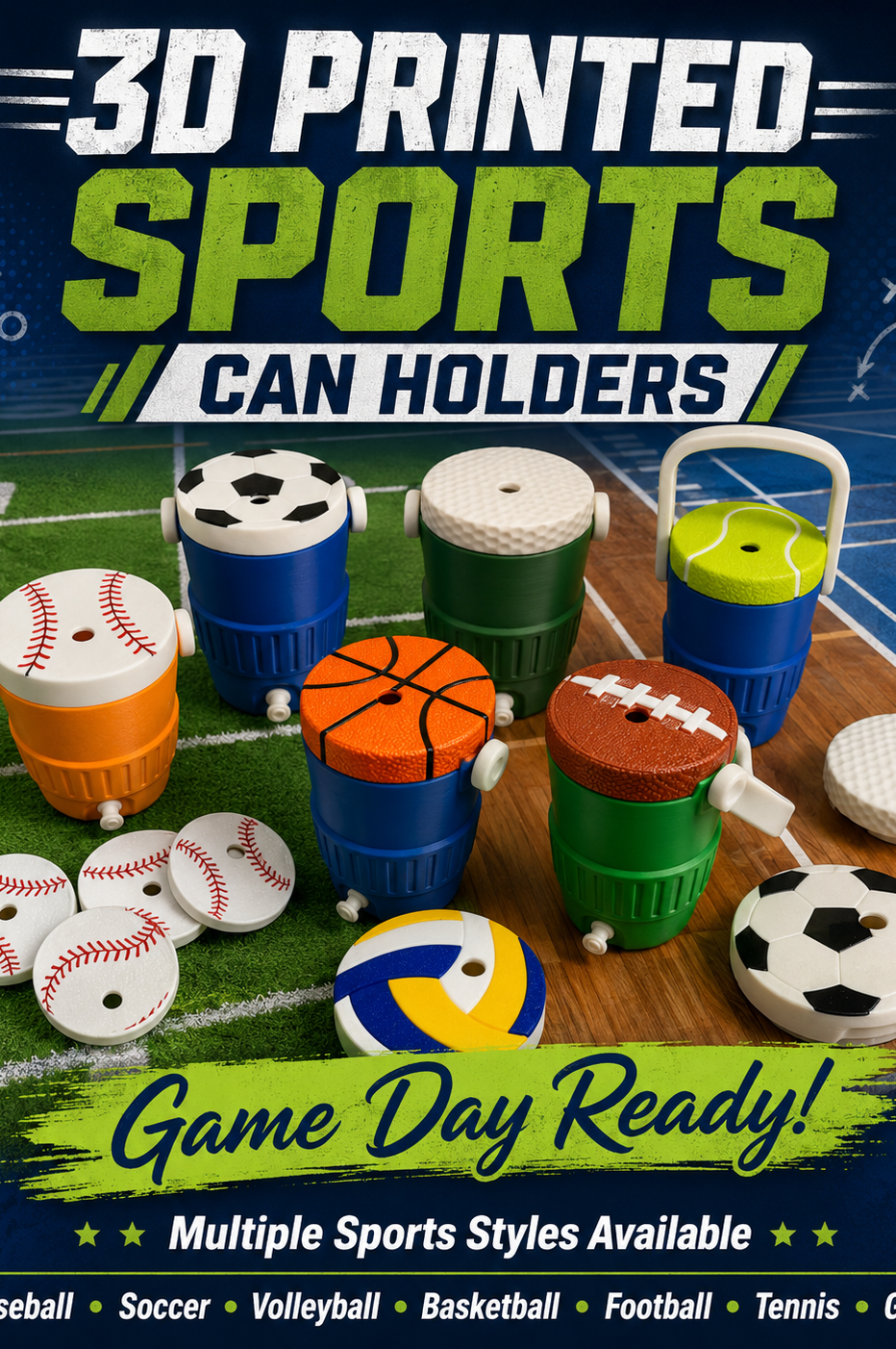 SPORTS THEMED-3D PRINTED CUSTOM 12 OUNCE CAN HOLDERS-Stay Foxy Boutique, Florissant, Missouri