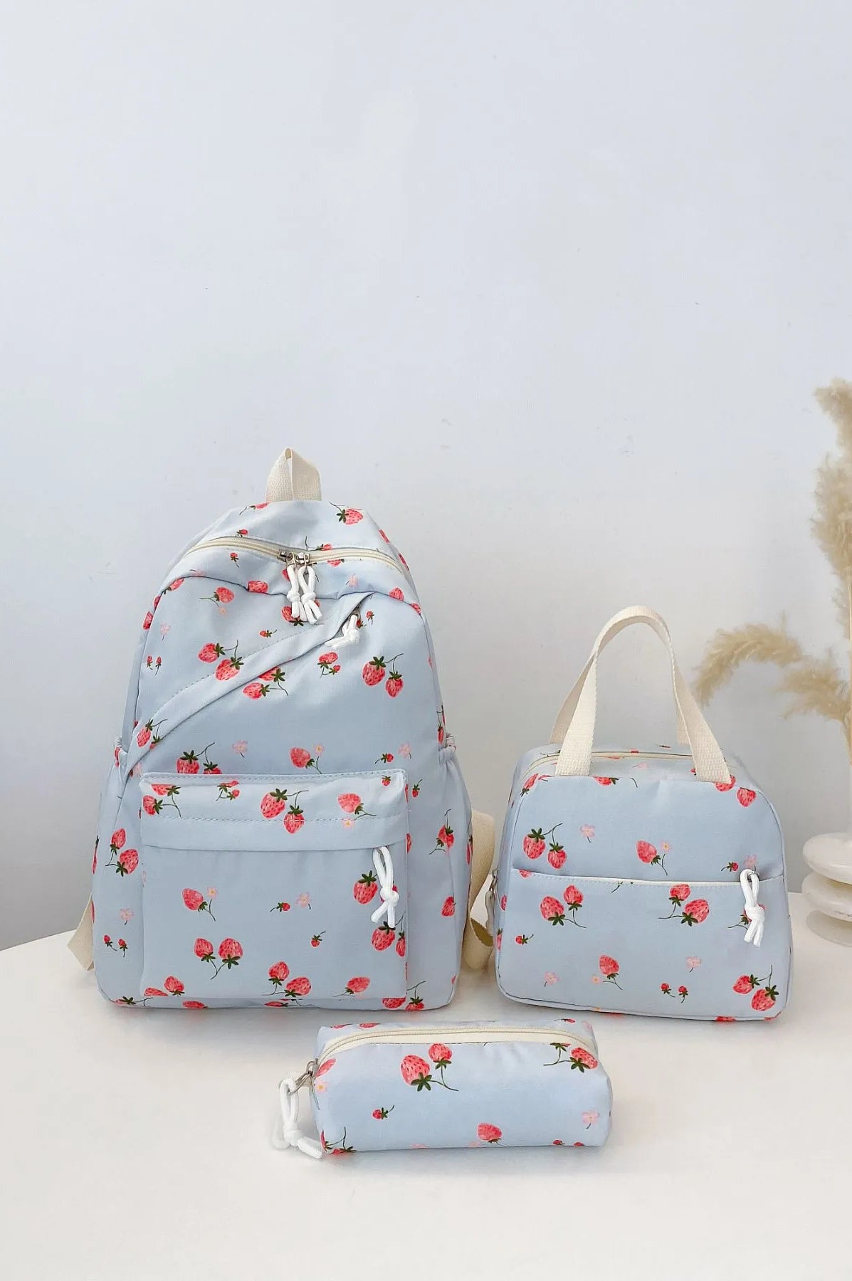 3-Piece Strawberry Print Canvas Bag Set-Stay Foxy Boutique, Florissant, Missouri