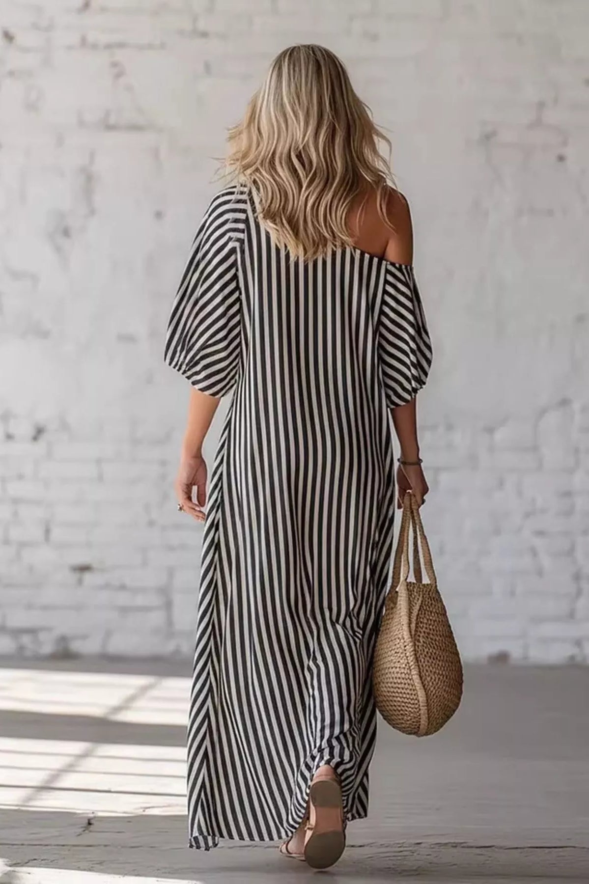 Full Size Striped One-Shoulder Casual Maxi Dress Plus Size-Stay Foxy Boutique, Florissant, Missouri