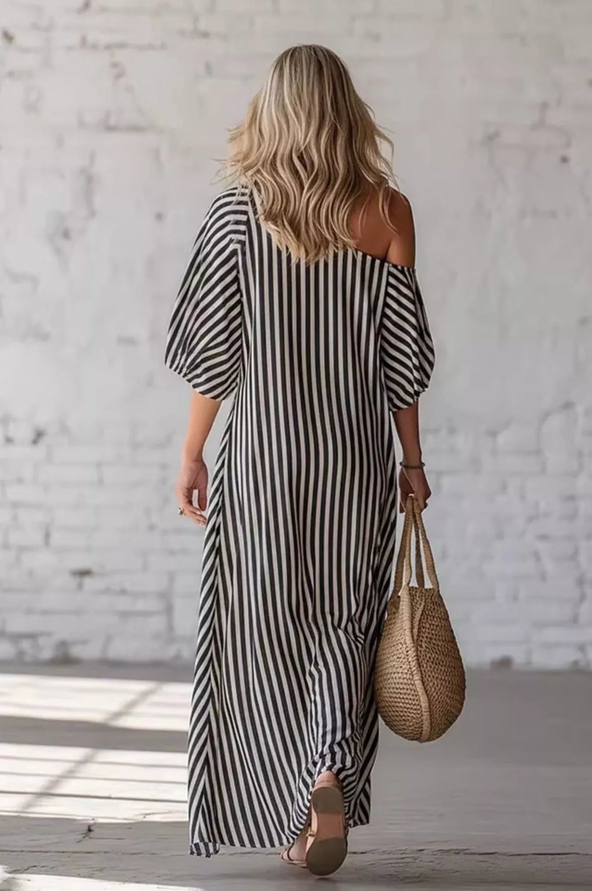 Full Size Striped One-Shoulder Casual Maxi Dress Plus Size-Stay Foxy Boutique, Florissant, Missouri