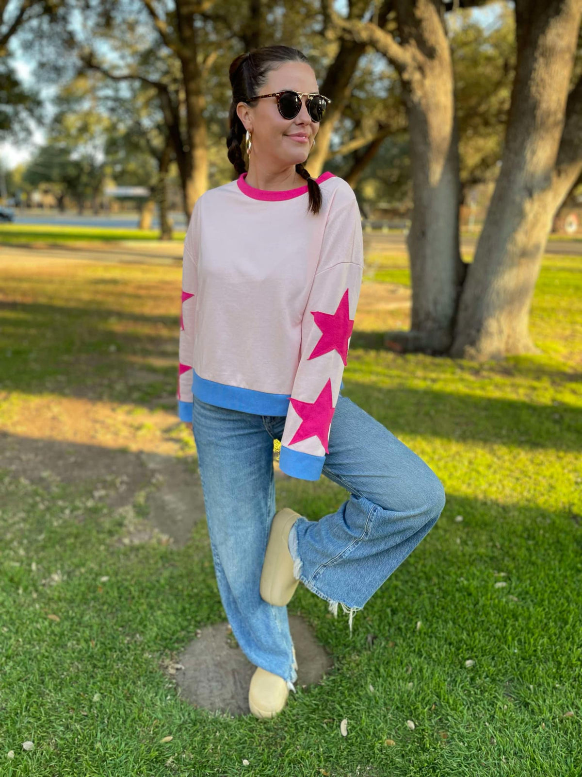 Lucky Star Sweatshirt in Three Colors-Womens-Stay Foxy Boutique, Florissant, Missouri