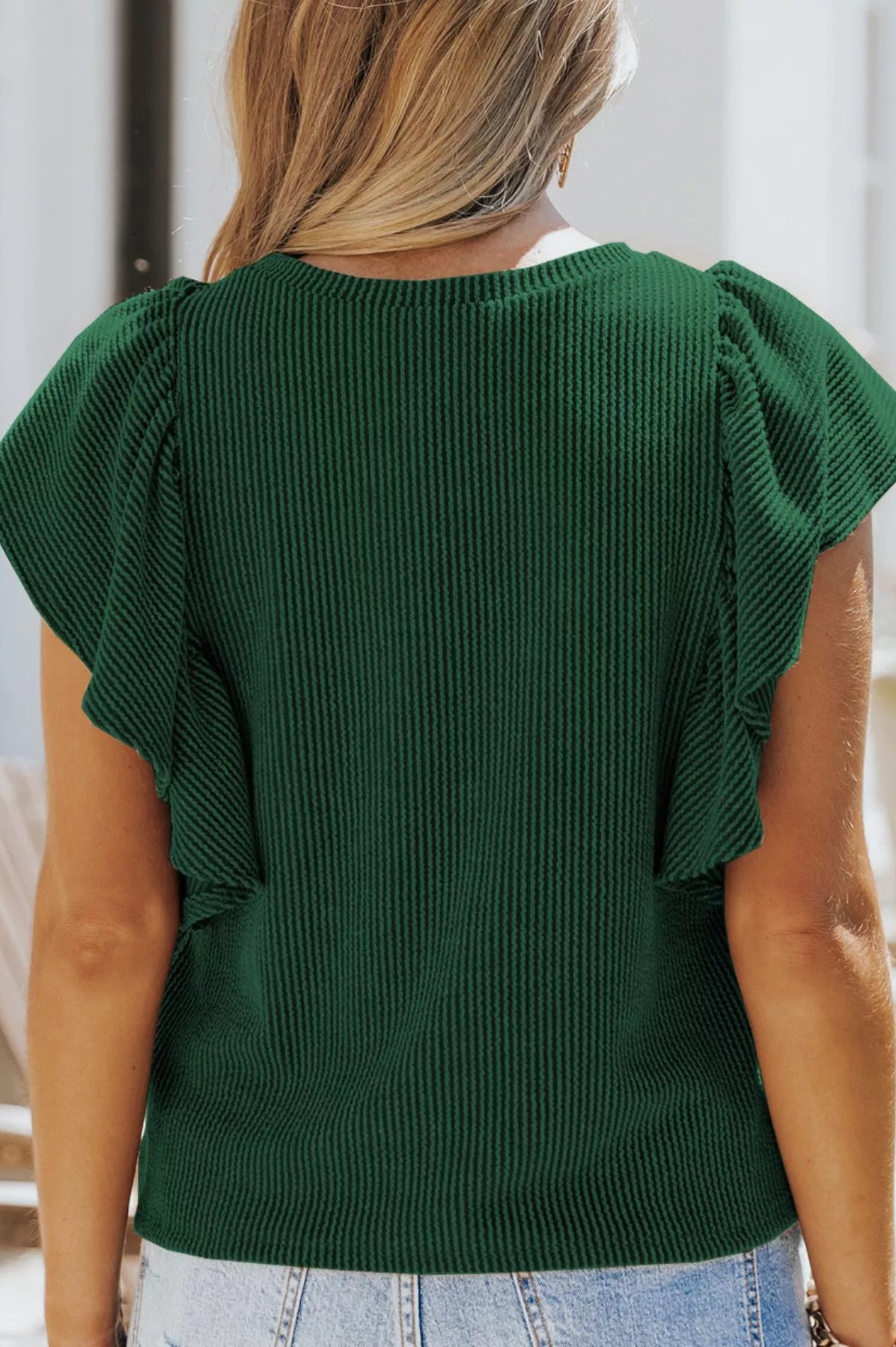 Full Size Ruffled Sleeve Ribbed Knit T-Shirt Plus Size-Stay Foxy Boutique, Florissant, Missouri