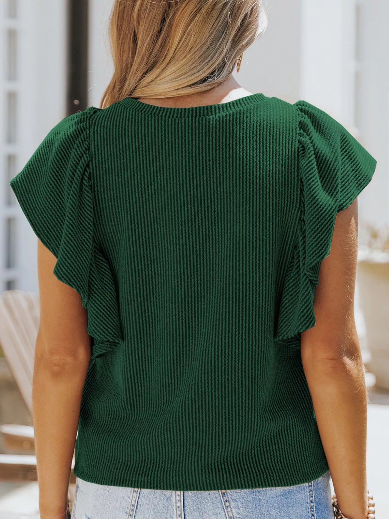 Full Size Ruffled Sleeve Ribbed Knit T-Shirt Plus Size-Stay Foxy Boutique, Florissant, Missouri