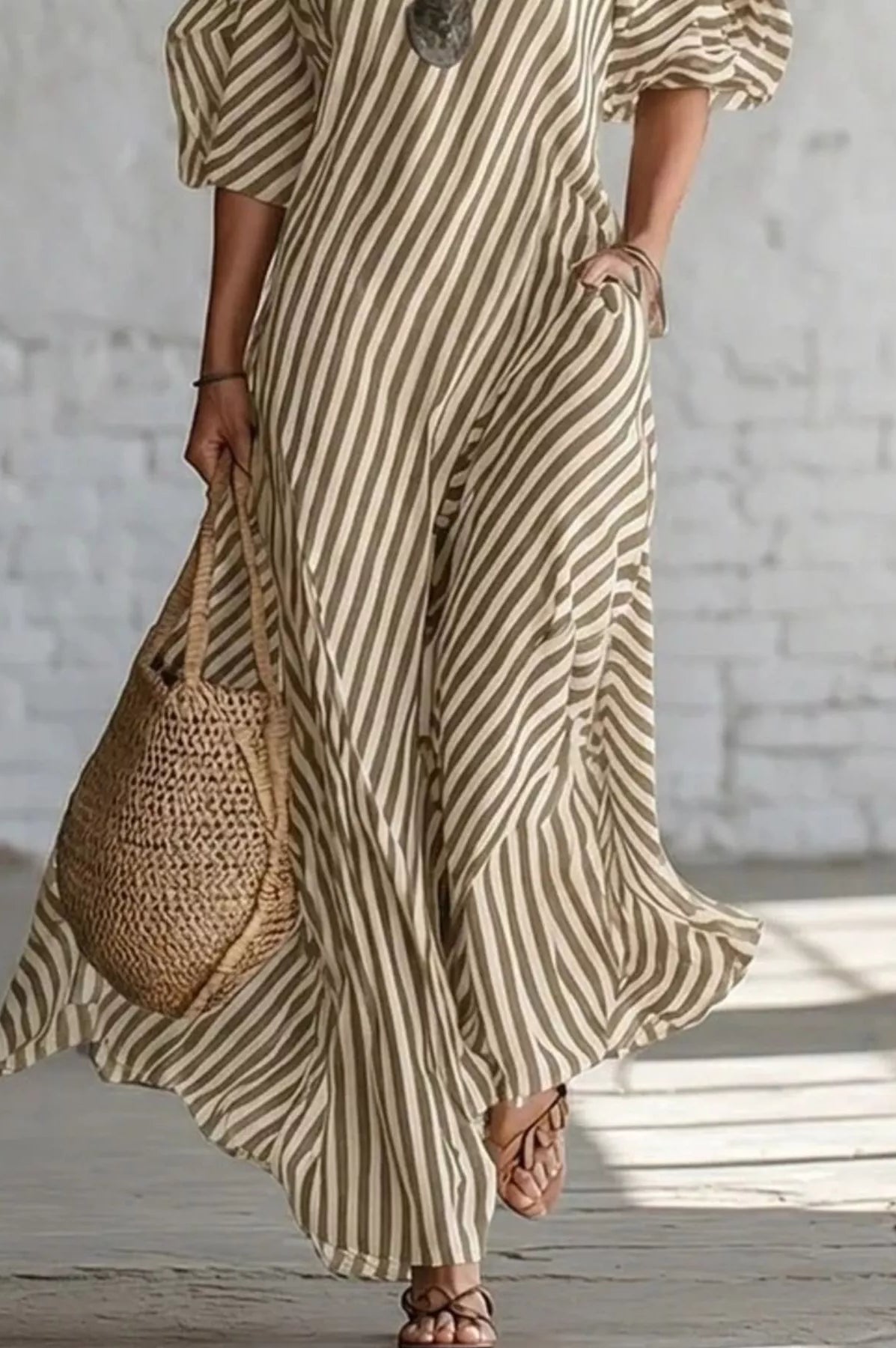 Full Size Striped One-Shoulder Casual Maxi Dress Plus Size-Stay Foxy Boutique, Florissant, Missouri