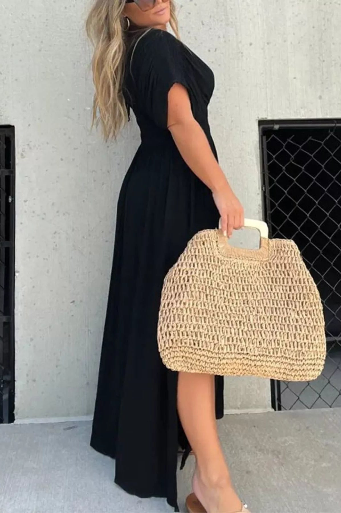 Full Size Slit V-Neck Smocked Waist Maxi Dress Plus Size-Stay Foxy Boutique, Florissant, Missouri