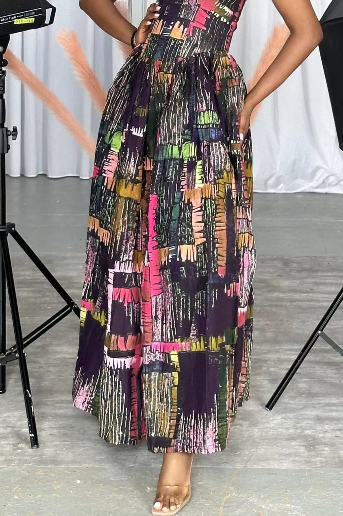 Full Size Abstract Print Halter Neck Maxi Dress Plus Size-Stay Foxy Boutique, Florissant, Missouri