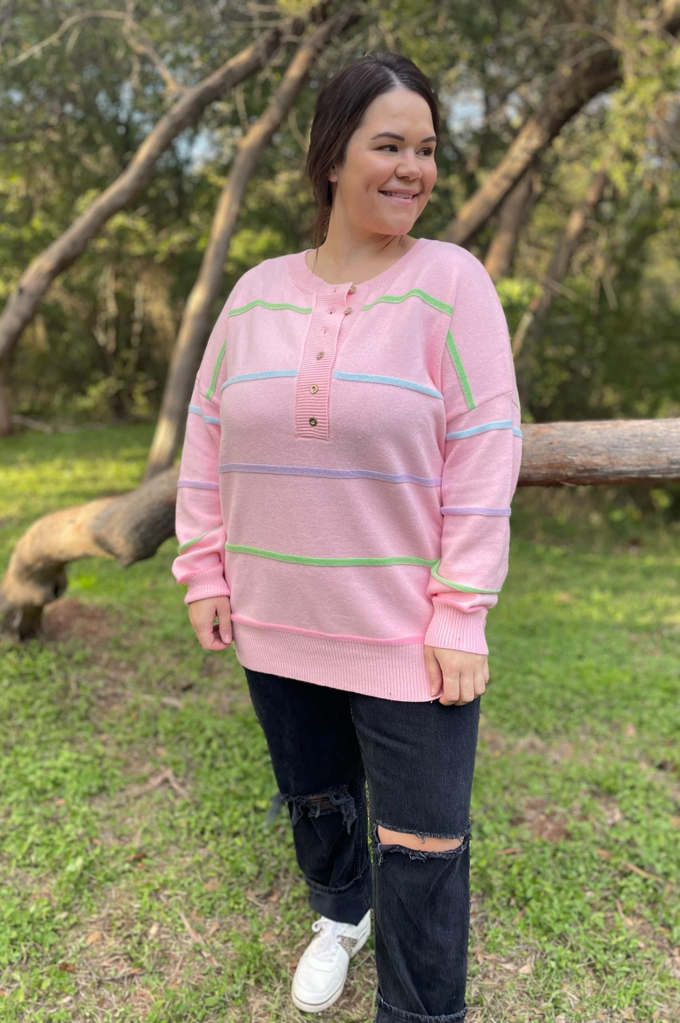 PREORDER: Just Too Good Rainbow Striped Sweater in Two Colors-Womens-Stay Foxy Boutique, Florissant, Missouri