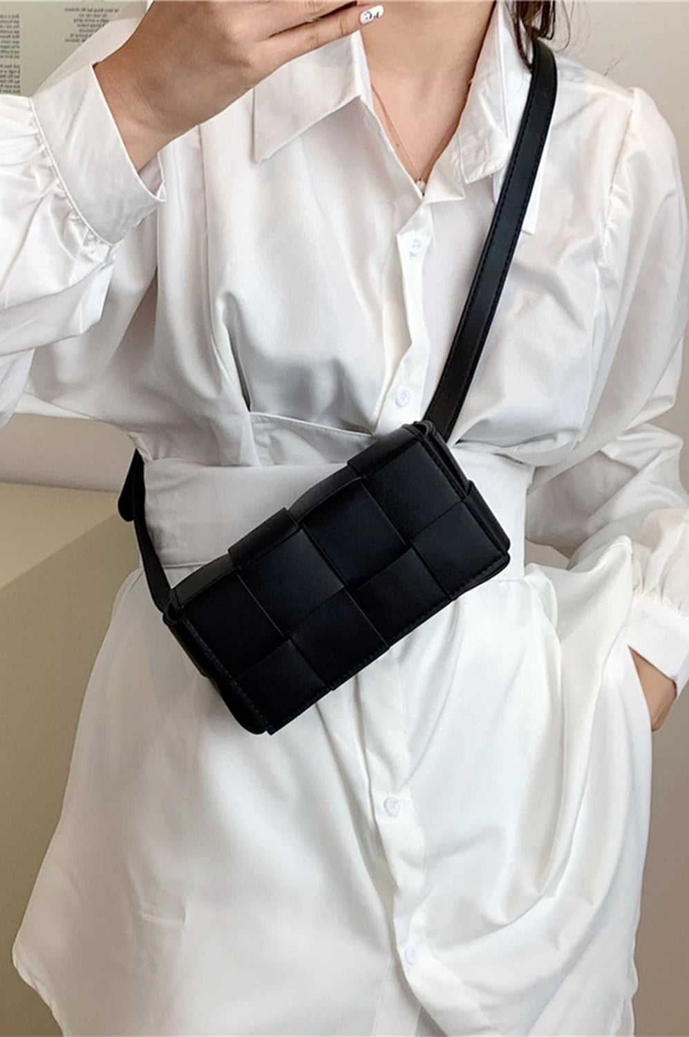 Zenana Vegan Leather Woven Crossbody Bag-Stay Foxy Boutique, Florissant, Missouri
