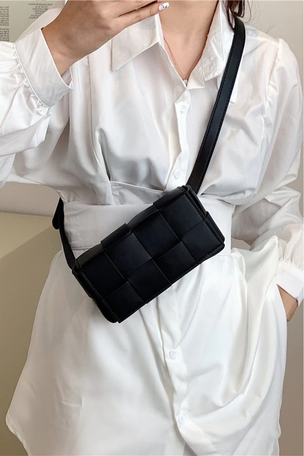 Zenana Vegan Leather Woven Crossbody Bag-Stay Foxy Boutique, Florissant, Missouri