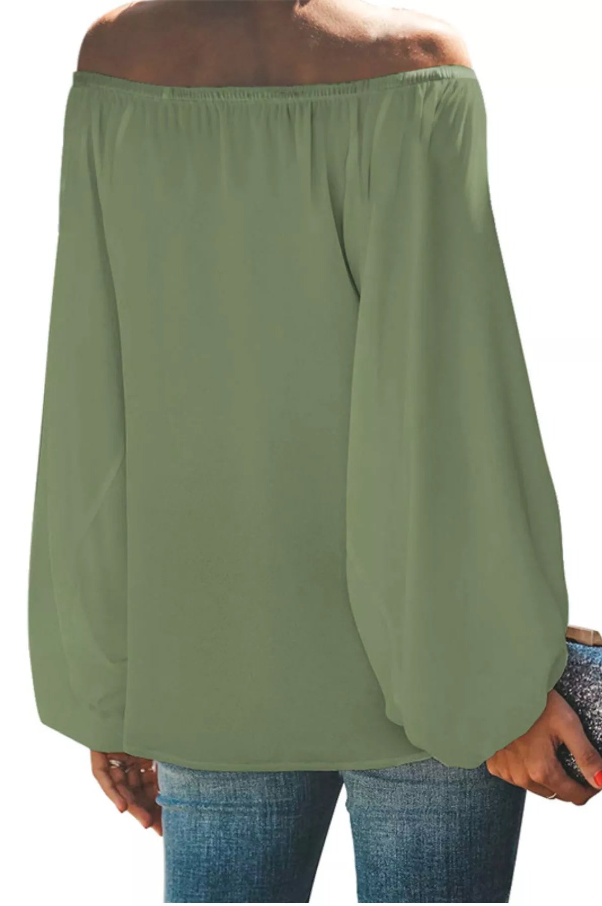 Full Size Off-Shoulder Balloon Sleeve Blouse Plus Size-Stay Foxy Boutique, Florissant, Missouri