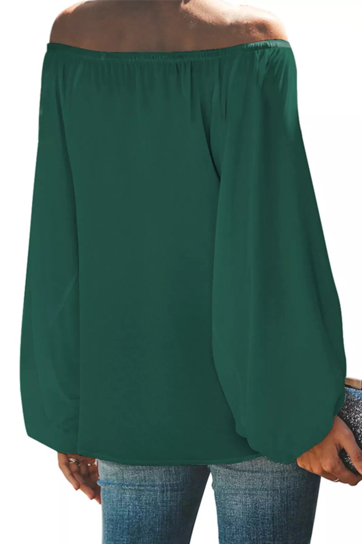 Full Size Off-Shoulder Balloon Sleeve Blouse Plus Size-Stay Foxy Boutique, Florissant, Missouri