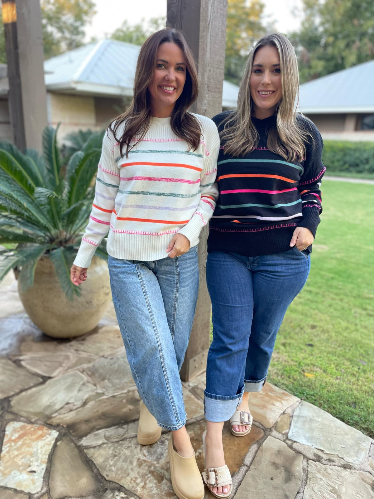 Come On Get Happy Striped Sweater in Two Colors-Womens-Stay Foxy Boutique, Florissant, Missouri