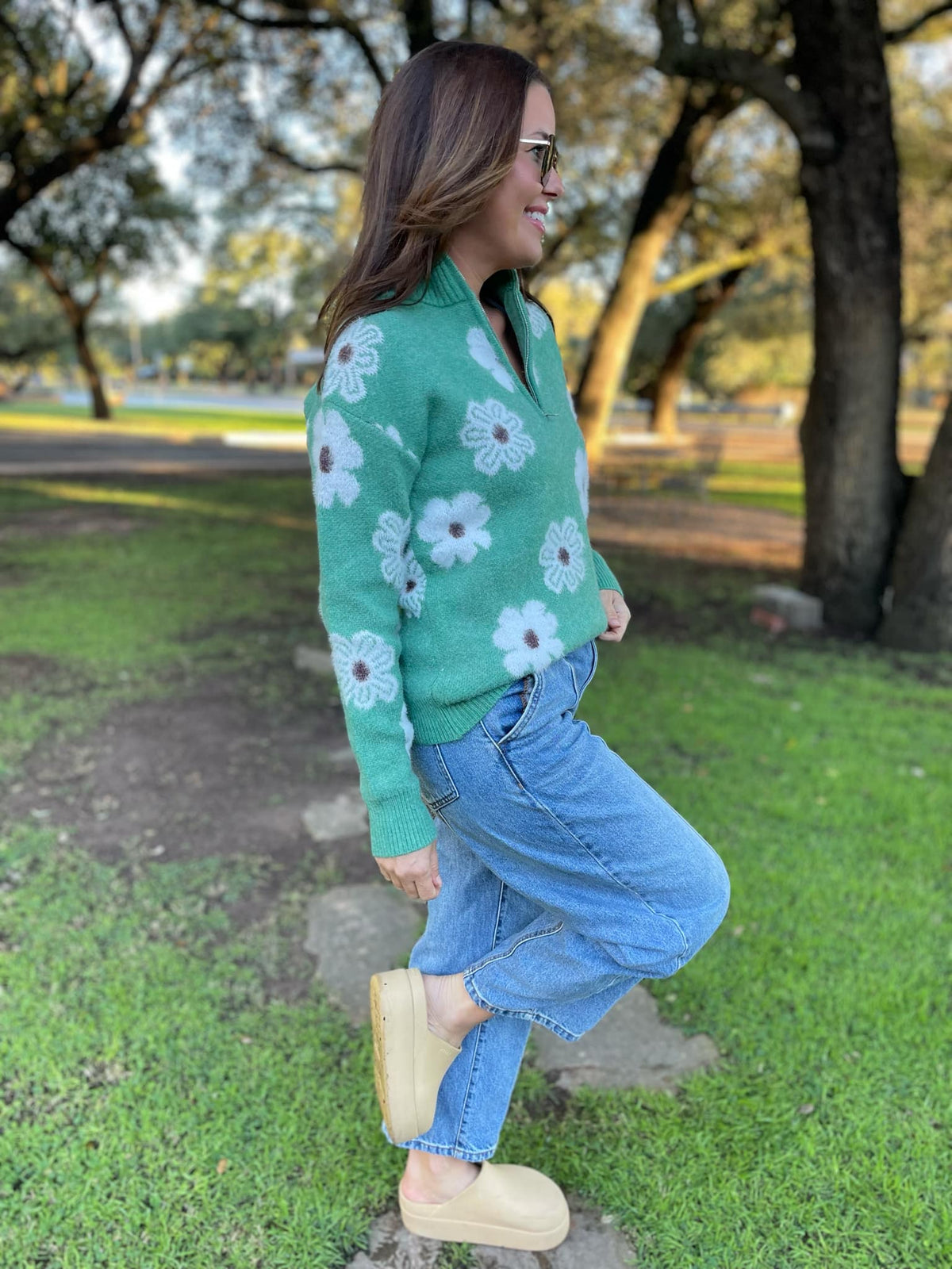 Flower Powered Half Zip Sweater in Four Colors-Womens-Stay Foxy Boutique, Florissant, Missouri