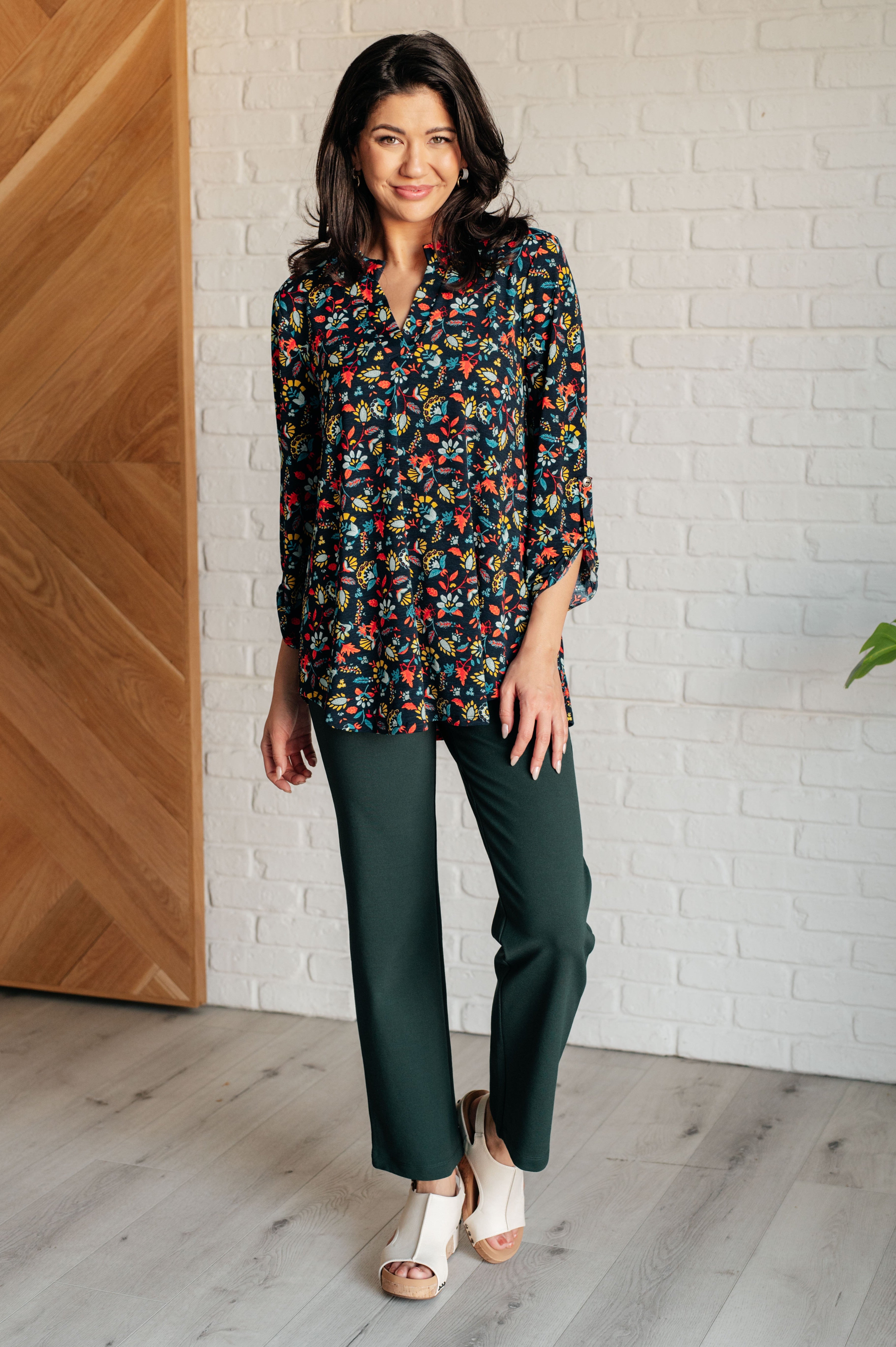 Lizzy Top in Navy and Teal Multi Floral-Tops-Stay Foxy Boutique, Florissant, Missouri