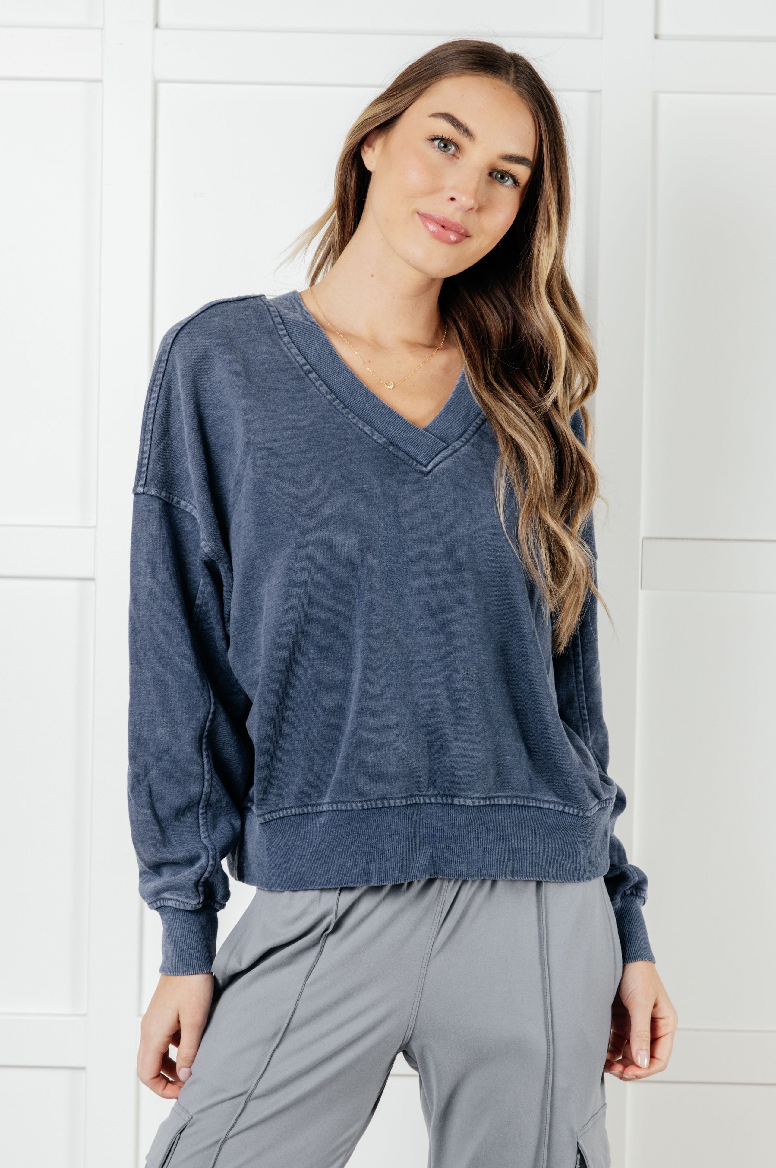 Rep Ready Mineral Wash French Terry Pullover in Blue-Athleisure-Stay Foxy Boutique, Florissant, Missouri