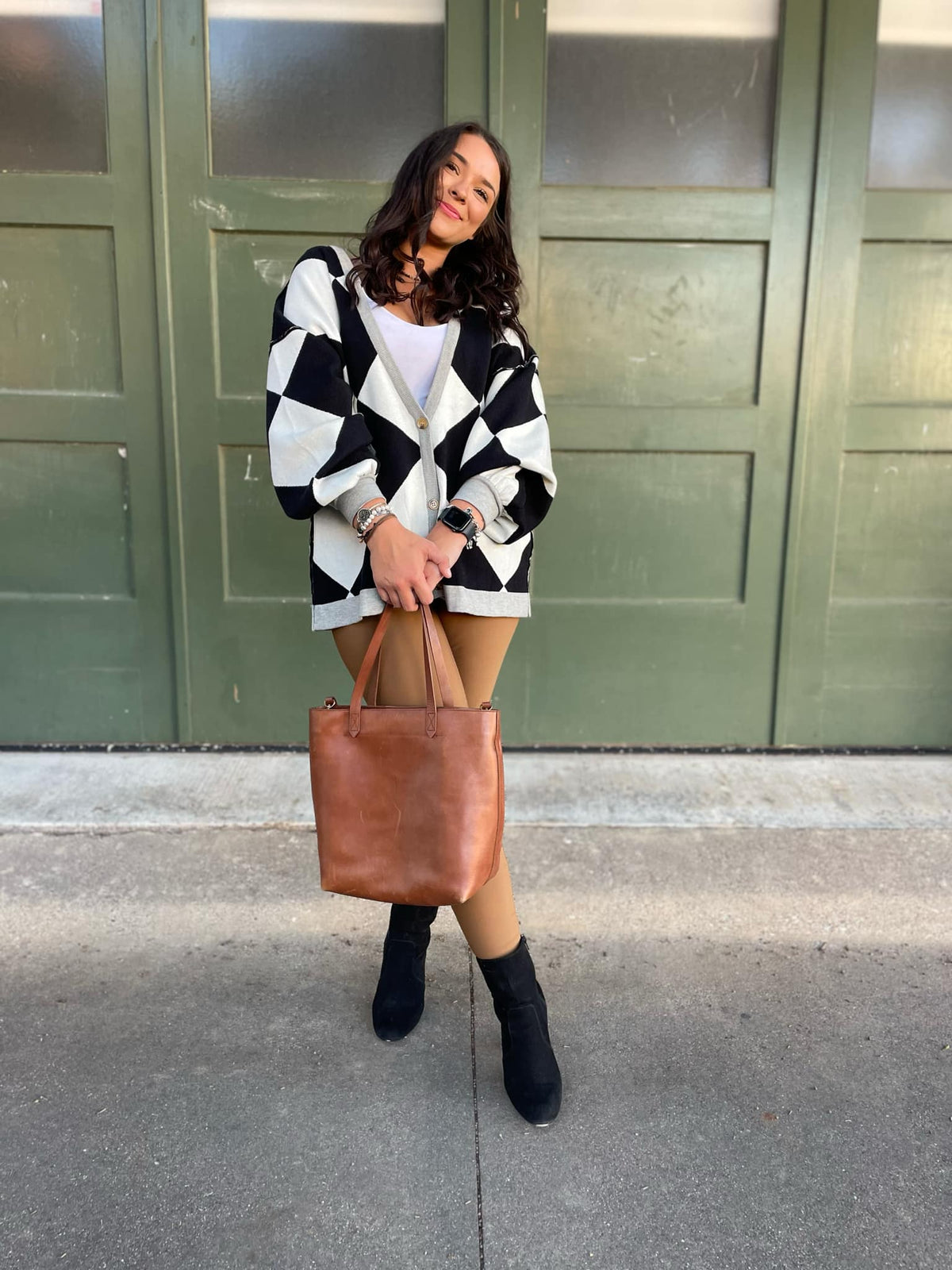Contrast Trim Cardigan in Black Checkers-Womens-Stay Foxy Boutique, Florissant, Missouri