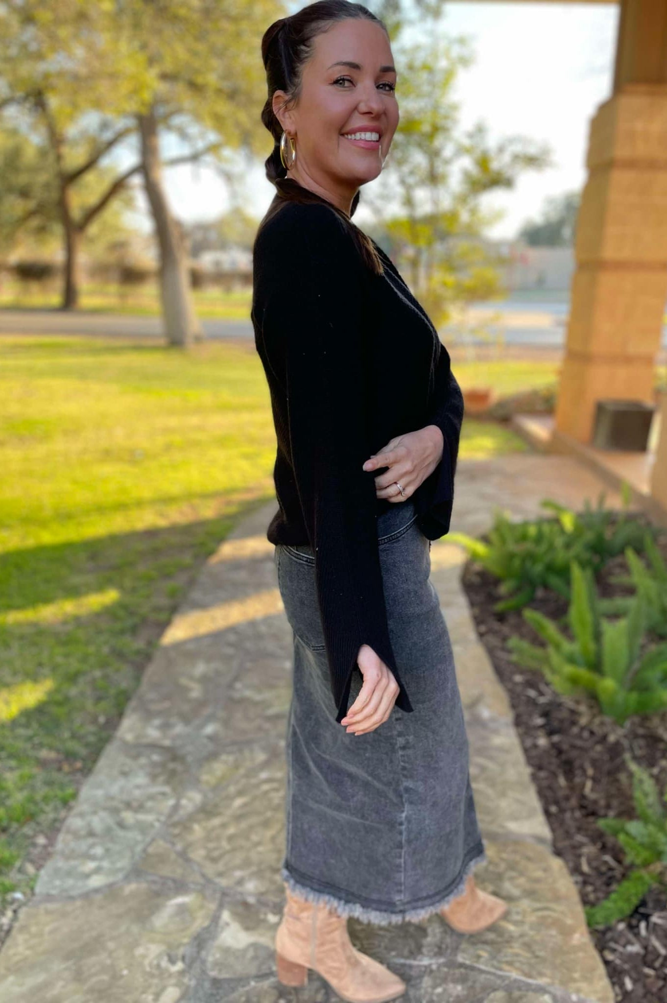 PREORDER: Worth The Risk Black Denim Skirt-Womens-Stay Foxy Boutique, Florissant, Missouri