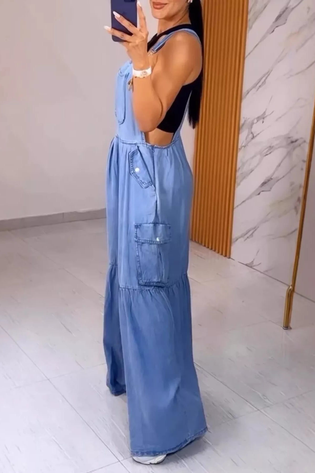 Full Size Pocketed Wide Leg Denim Overalls Plus Size-Stay Foxy Boutique, Florissant, Missouri