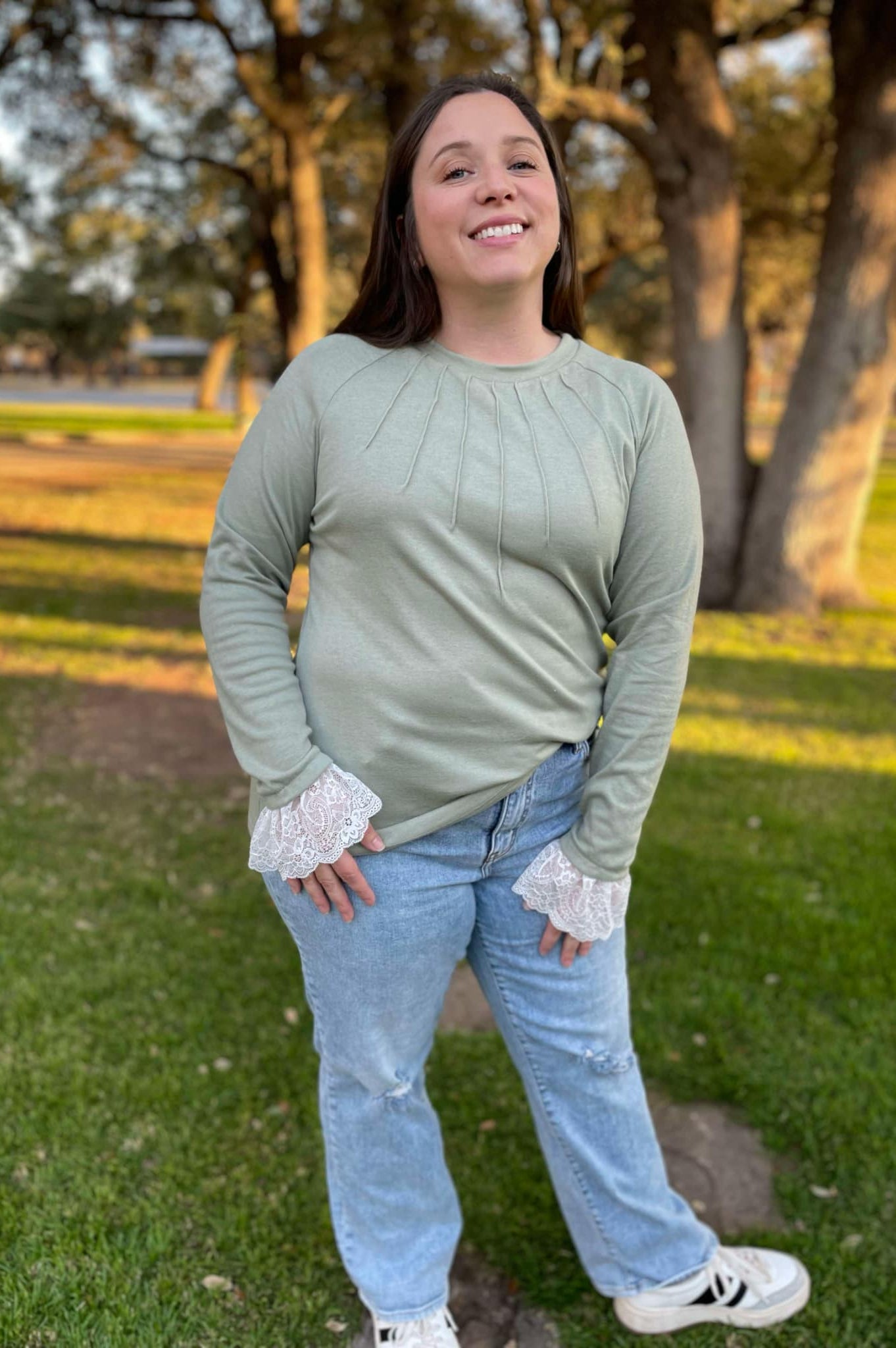 PREORDER: Beauty In The Details Lace Cuff Top in Two Colors-Womens-Stay Foxy Boutique, Florissant, Missouri