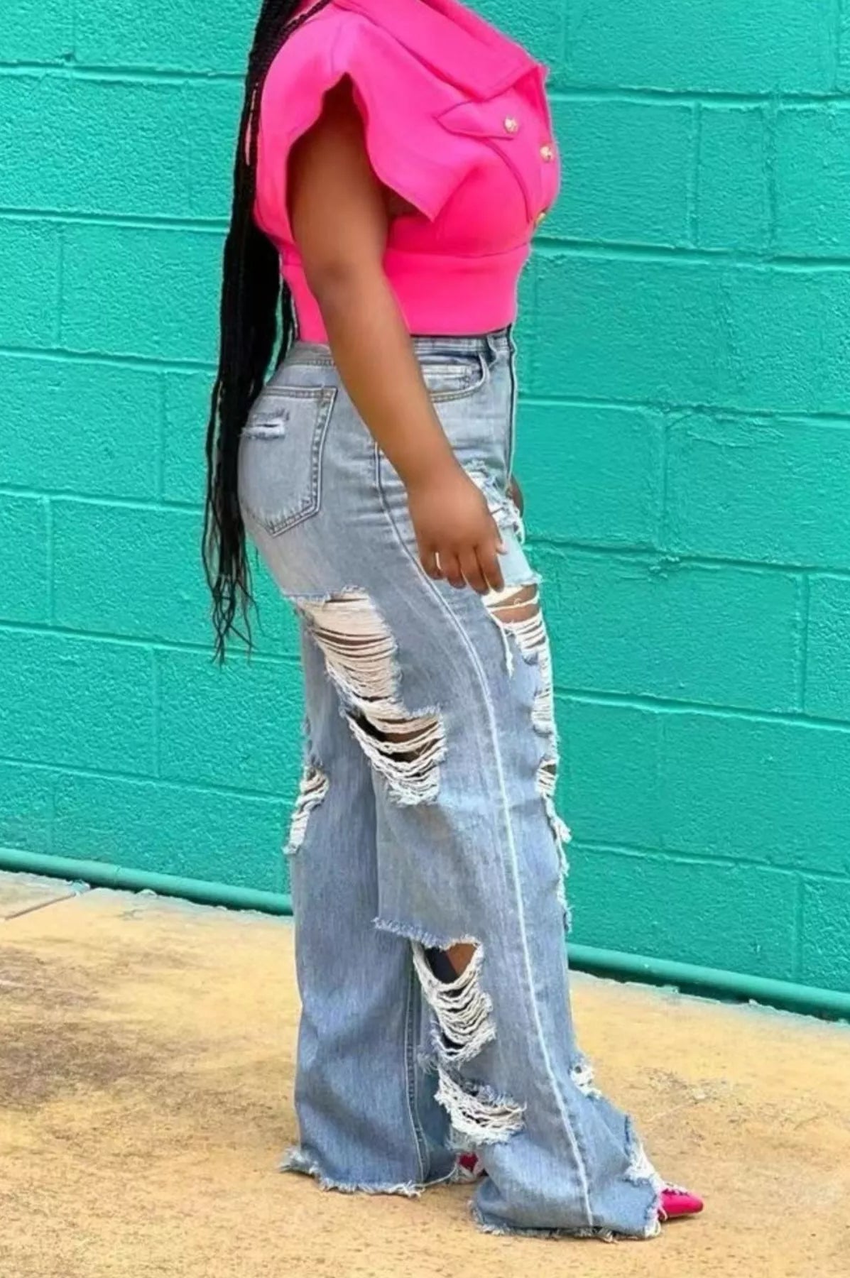 Full Size Distressed Wide Leg Jeans Plus Size-Stay Foxy Boutique, Florissant, Missouri