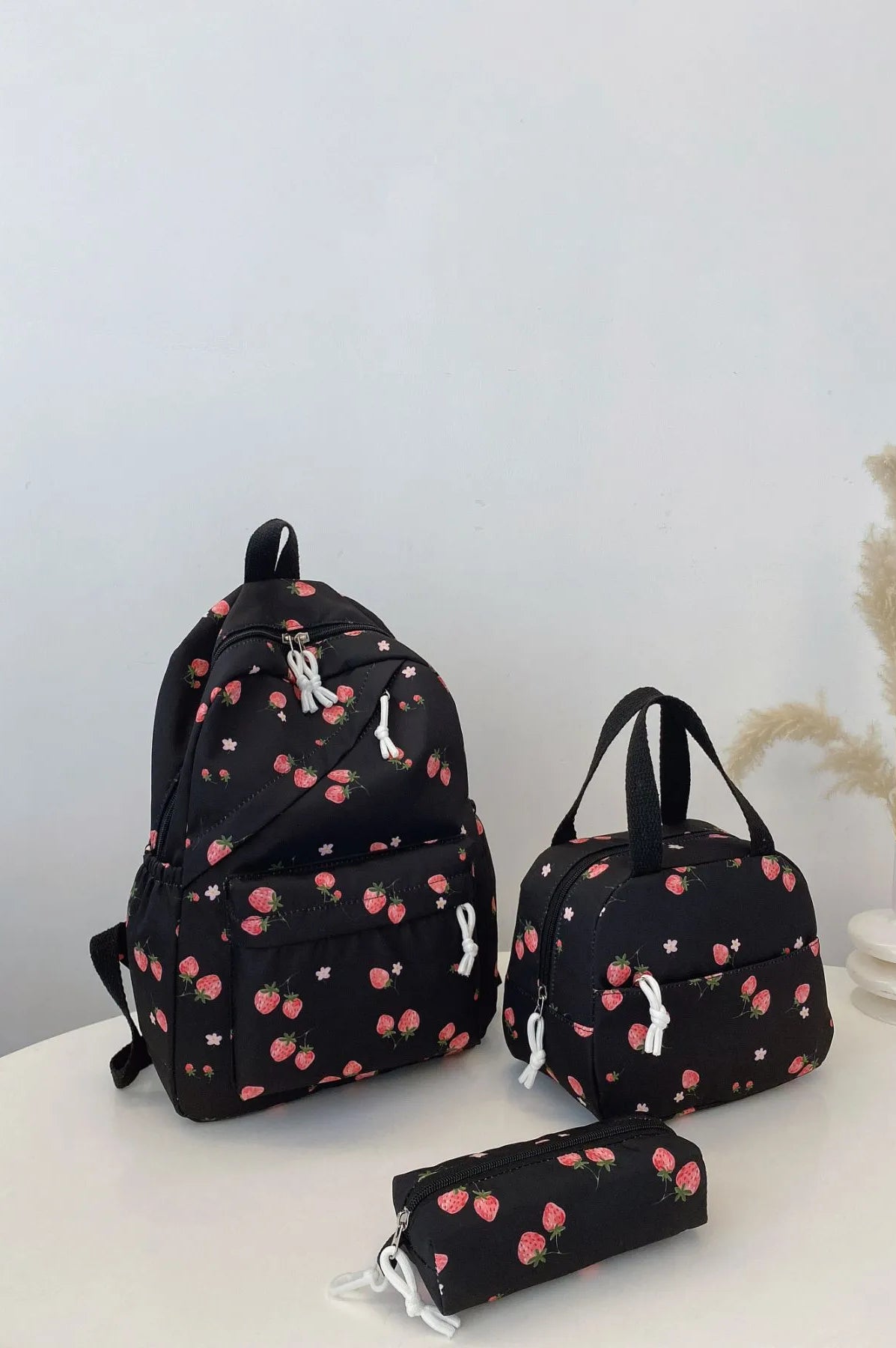 3-Piece Strawberry Print Canvas Bag Set-Stay Foxy Boutique, Florissant, Missouri