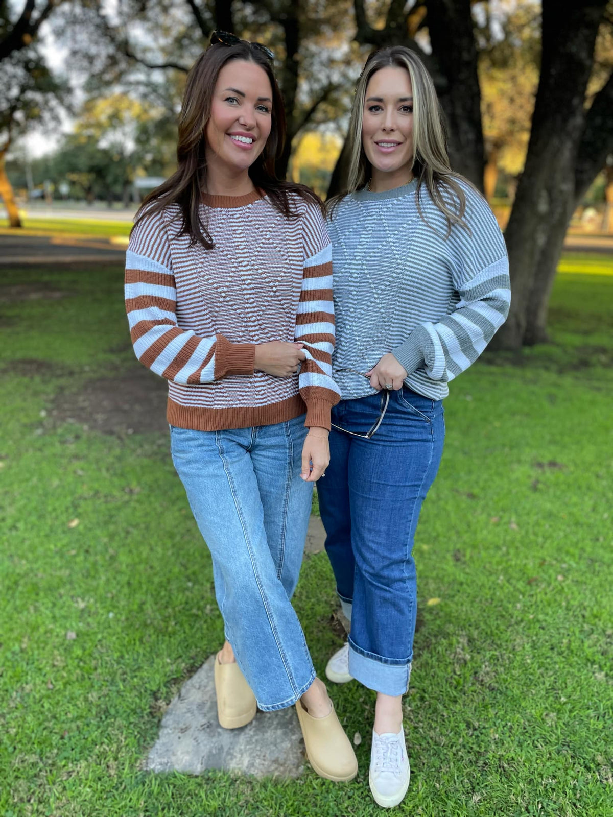 Aspen Striped Sleeve Sweater in Four Colors-Womens-Stay Foxy Boutique, Florissant, Missouri