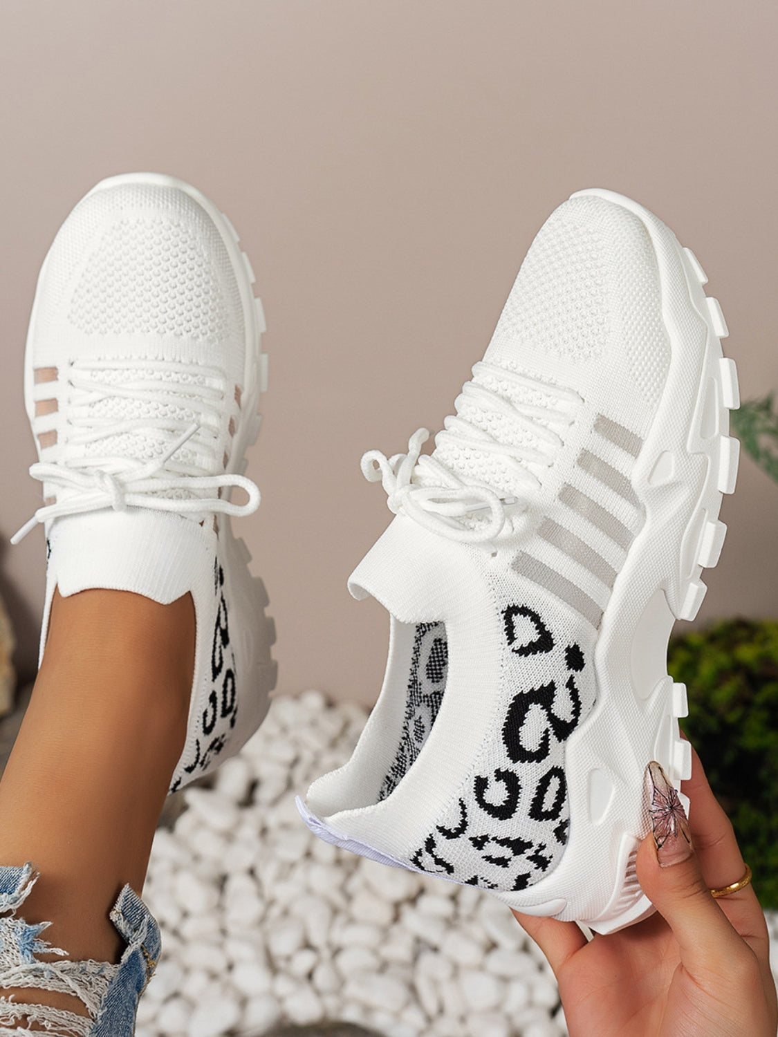 Cutout Leopard Lace Up Mesh Athletic-Stay Foxy Boutique, Florissant, Missouri