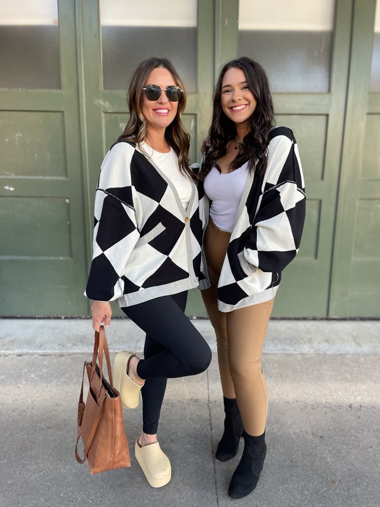 Contrast Trim Cardigan in Black Checkers-Womens-Stay Foxy Boutique, Florissant, Missouri