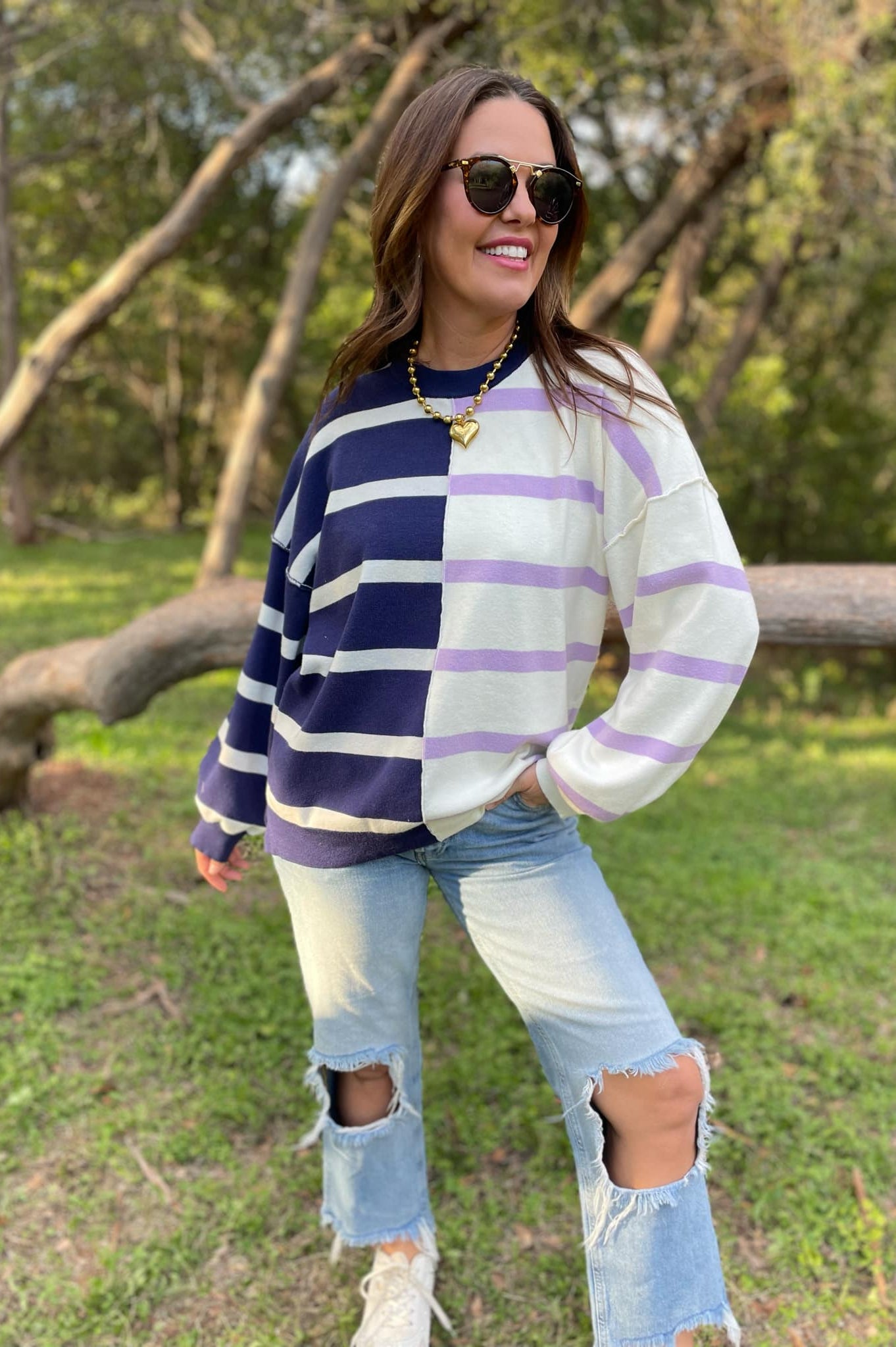PREORDER: Exceptional Thought Striped Patchwork Sweater in Three Colors-Womens-Stay Foxy Boutique, Florissant, Missouri