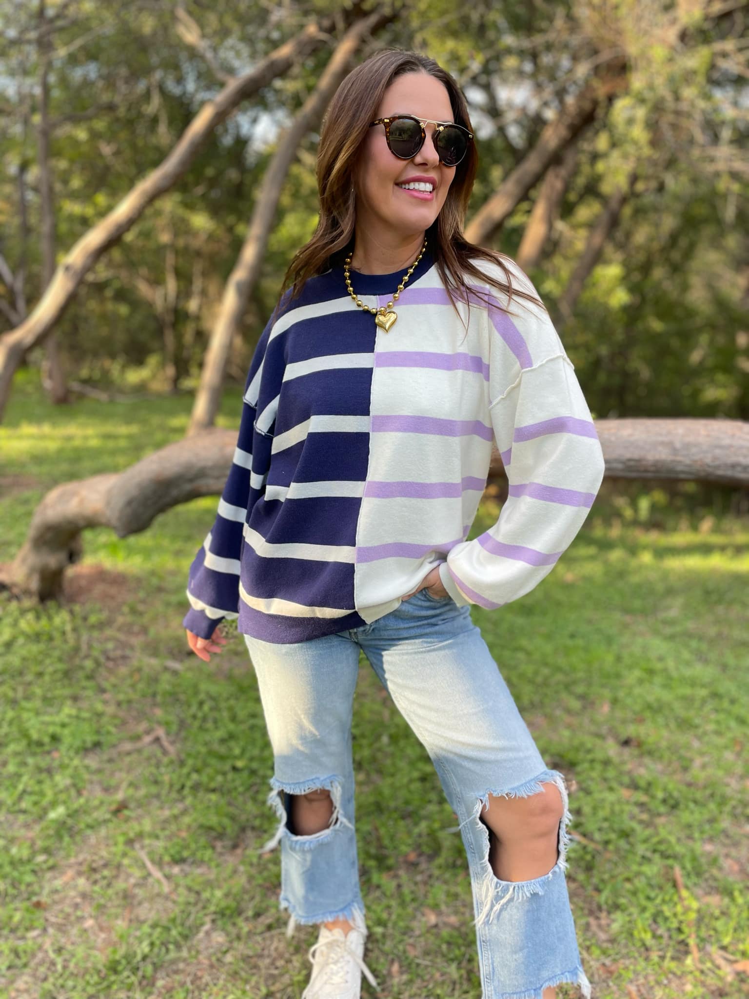 PREORDER: Exceptional Thought Striped Patchwork Sweater in Three Colors-Womens-Stay Foxy Boutique, Florissant, Missouri
