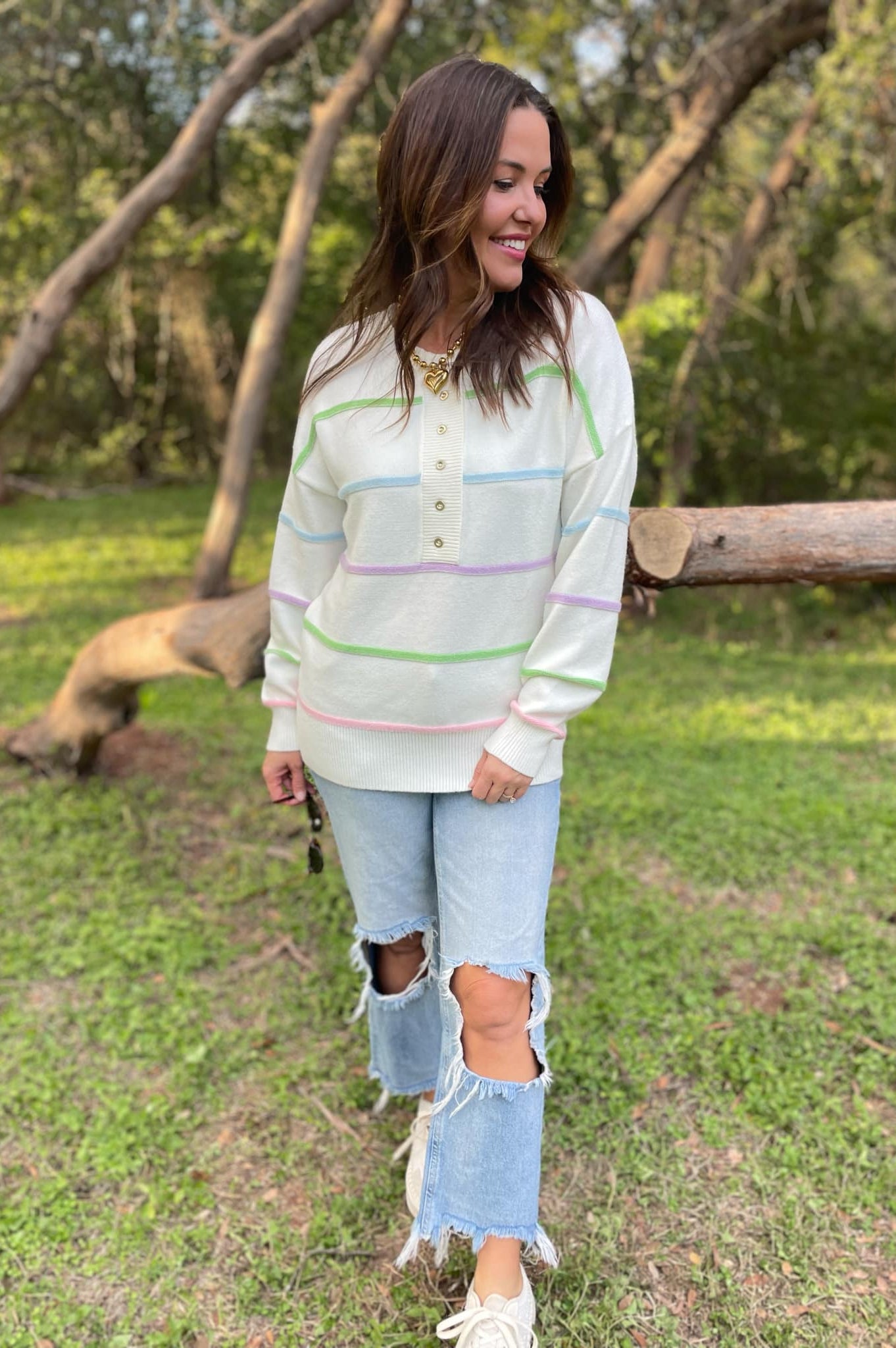 PREORDER: Just Too Good Rainbow Striped Sweater in Two Colors-Womens-Stay Foxy Boutique, Florissant, Missouri