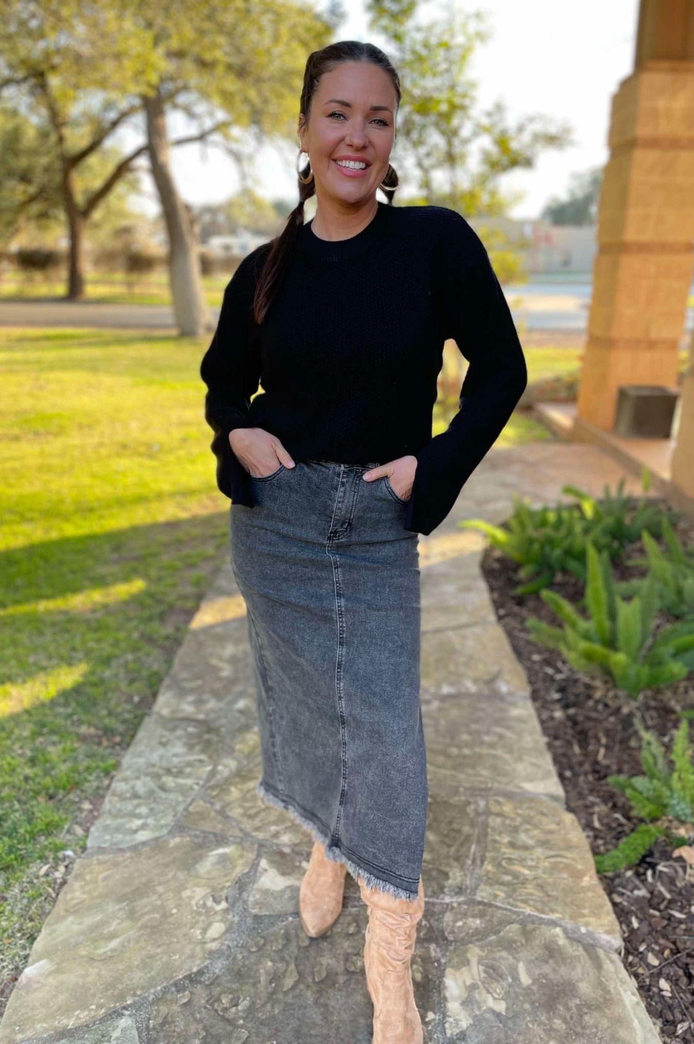 PREORDER: Worth The Risk Black Denim Skirt-Womens-Stay Foxy Boutique, Florissant, Missouri