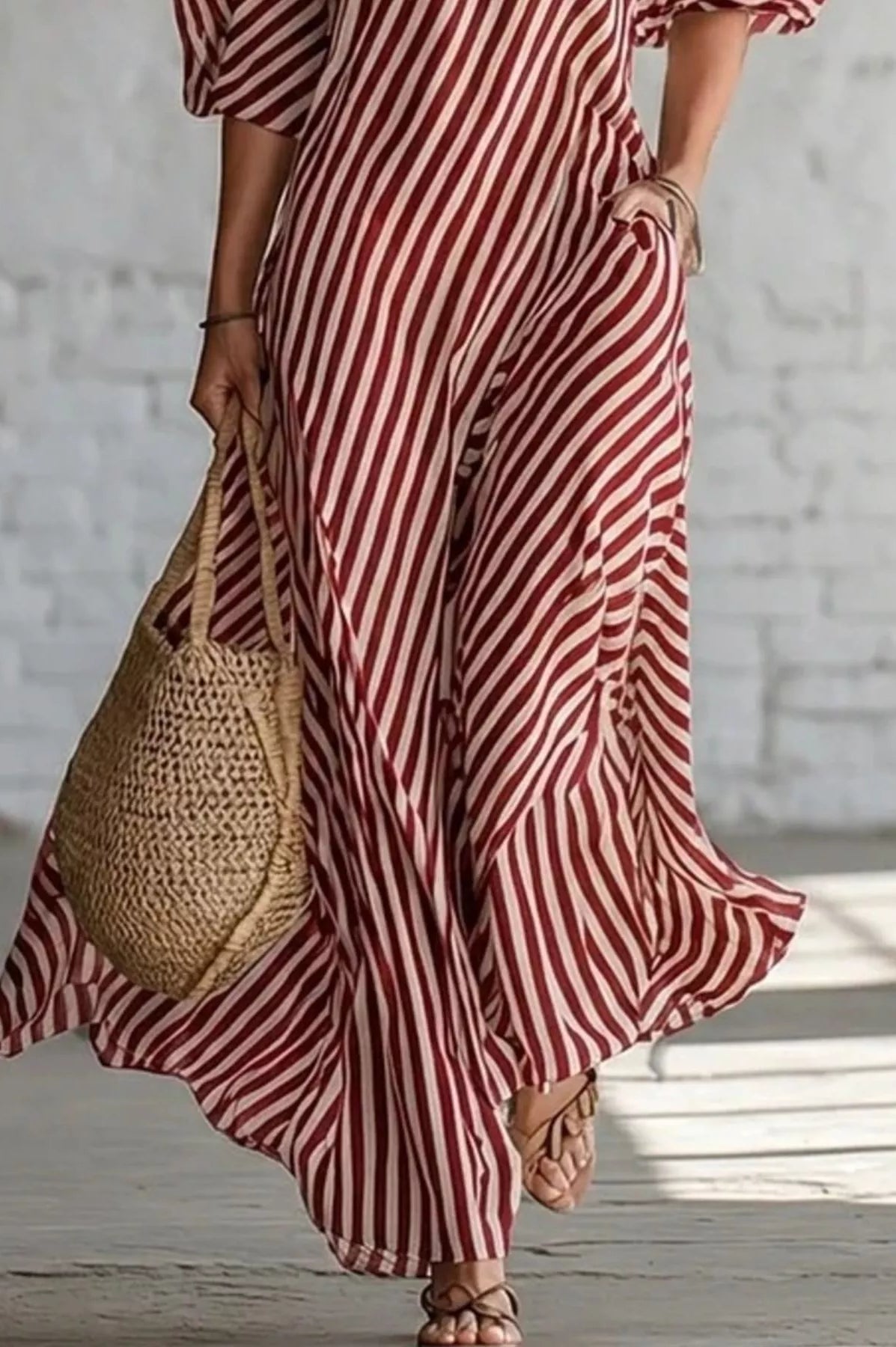 Full Size Striped One-Shoulder Casual Maxi Dress Plus Size-Stay Foxy Boutique, Florissant, Missouri