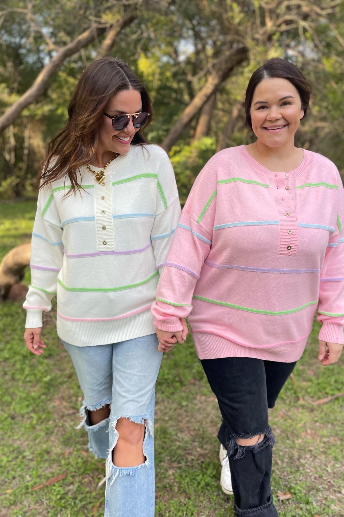 PREORDER: Just Too Good Rainbow Striped Sweater in Two Colors-Womens-Stay Foxy Boutique, Florissant, Missouri
