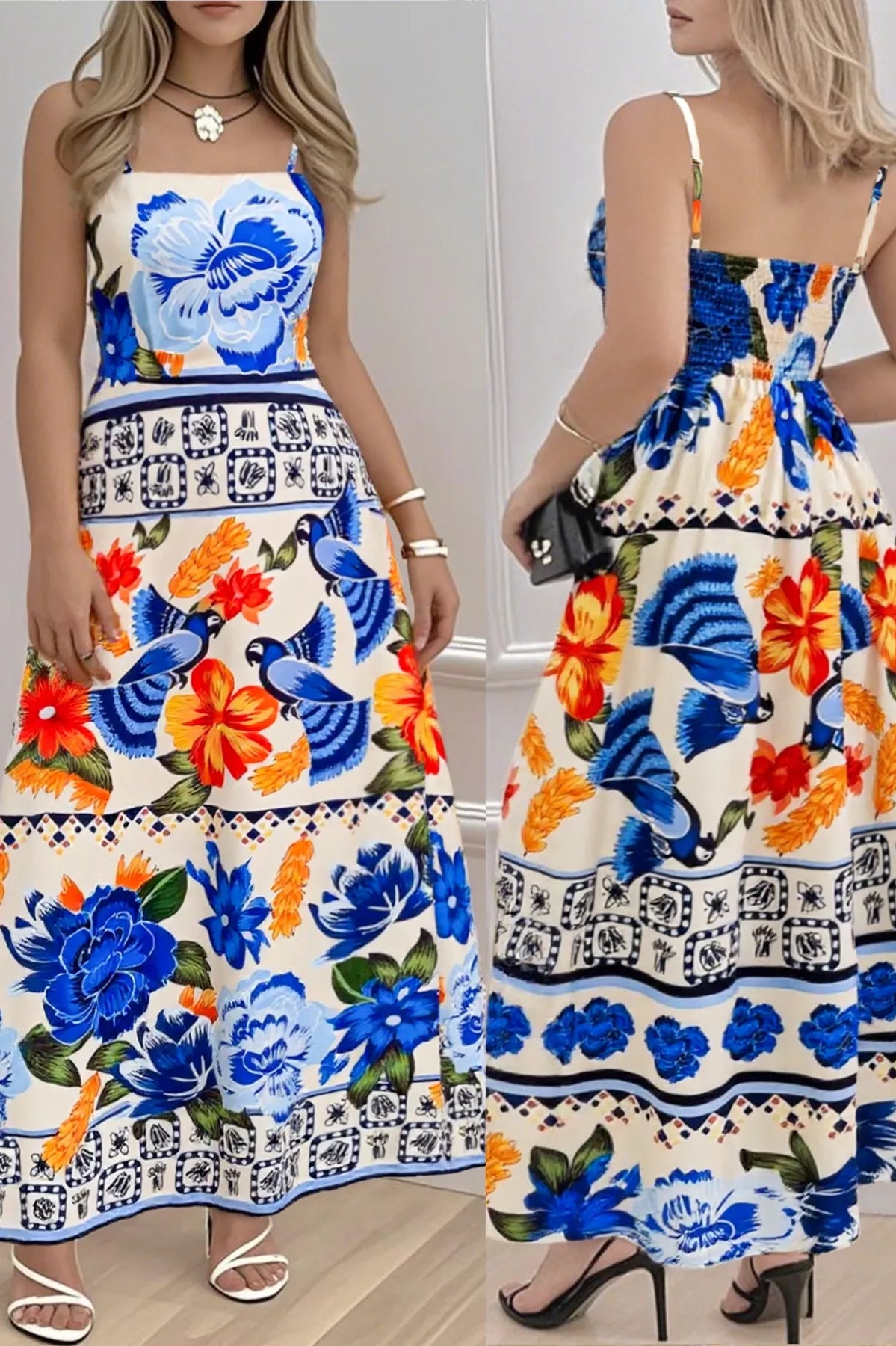Plus Size Floral Print Spaghetti Strap Maxi Dress-Stay Foxy Boutique, Florissant, Missouri