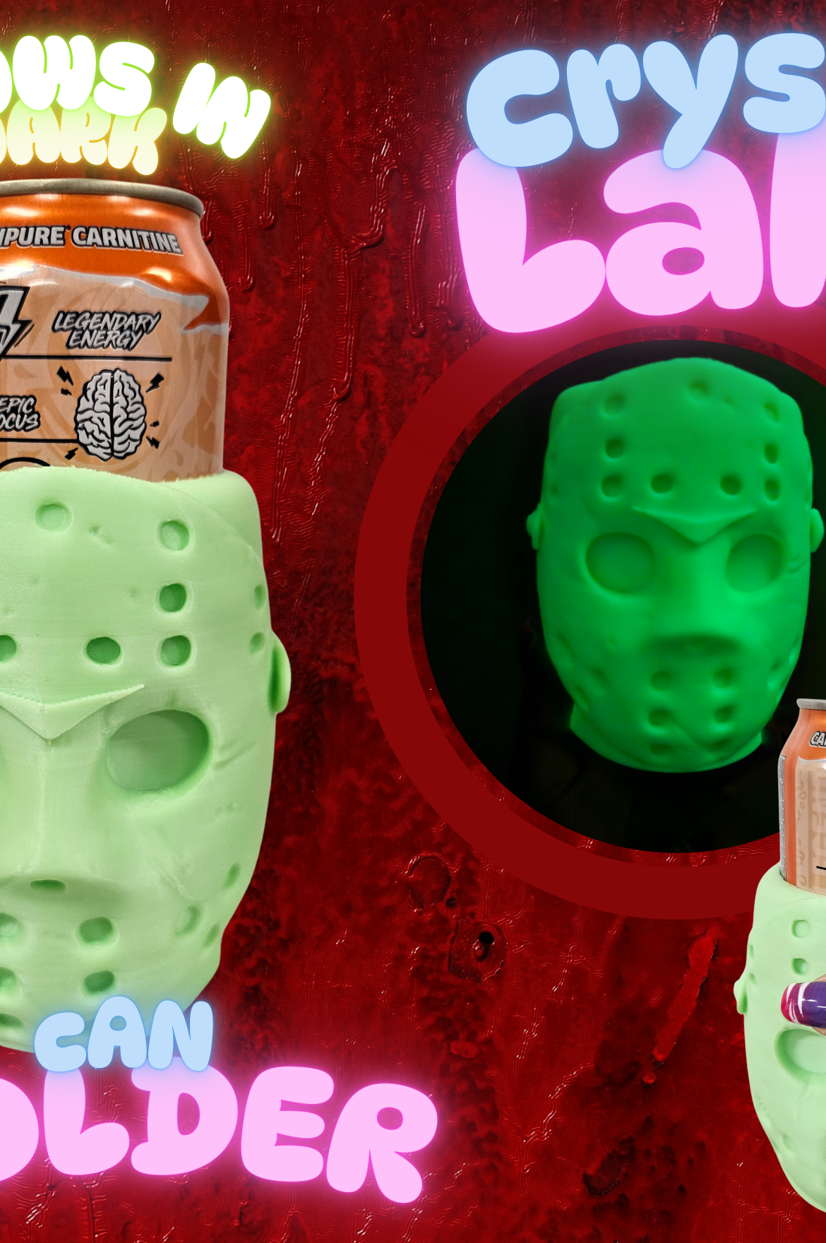CRYSTAL LAKE- GLOW IN THE DARK-3D PRINTED CAN HOLDER-Stay Foxy Boutique, Florissant, Missouri