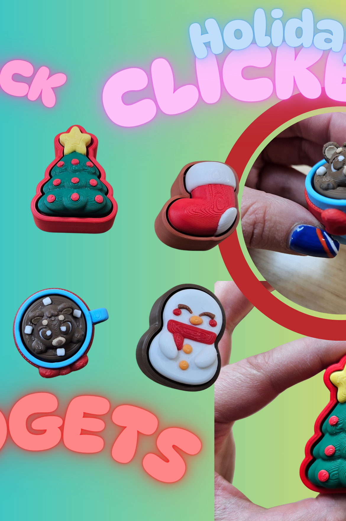 6 PACK- 3D PRINTED HOLIDAY CLICKER FIDGETS-Stay Foxy Boutique, Florissant, Missouri