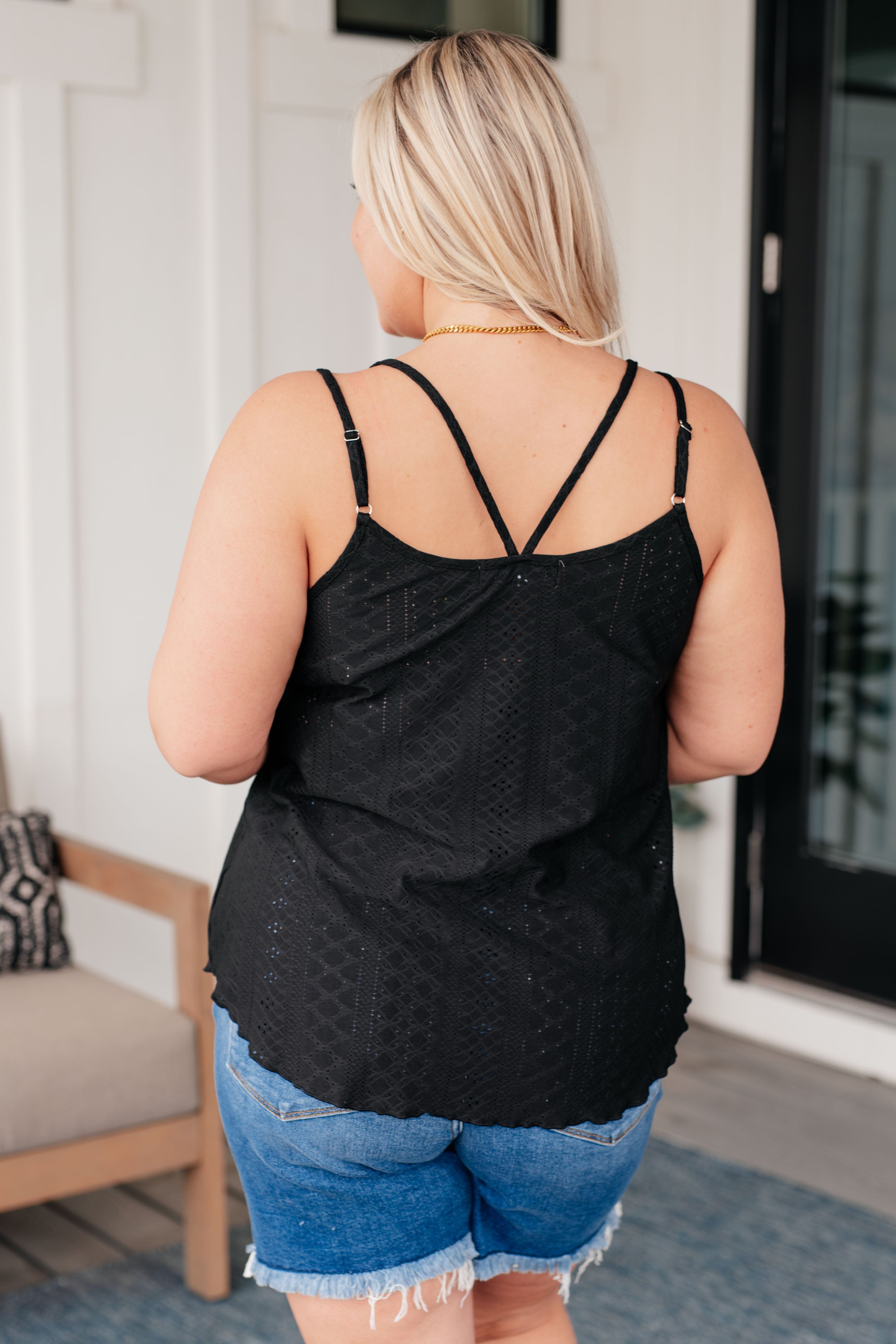 Eye on the Prize Eyelet Tank in Black-Tops-Stay Foxy Boutique, Florissant, Missouri