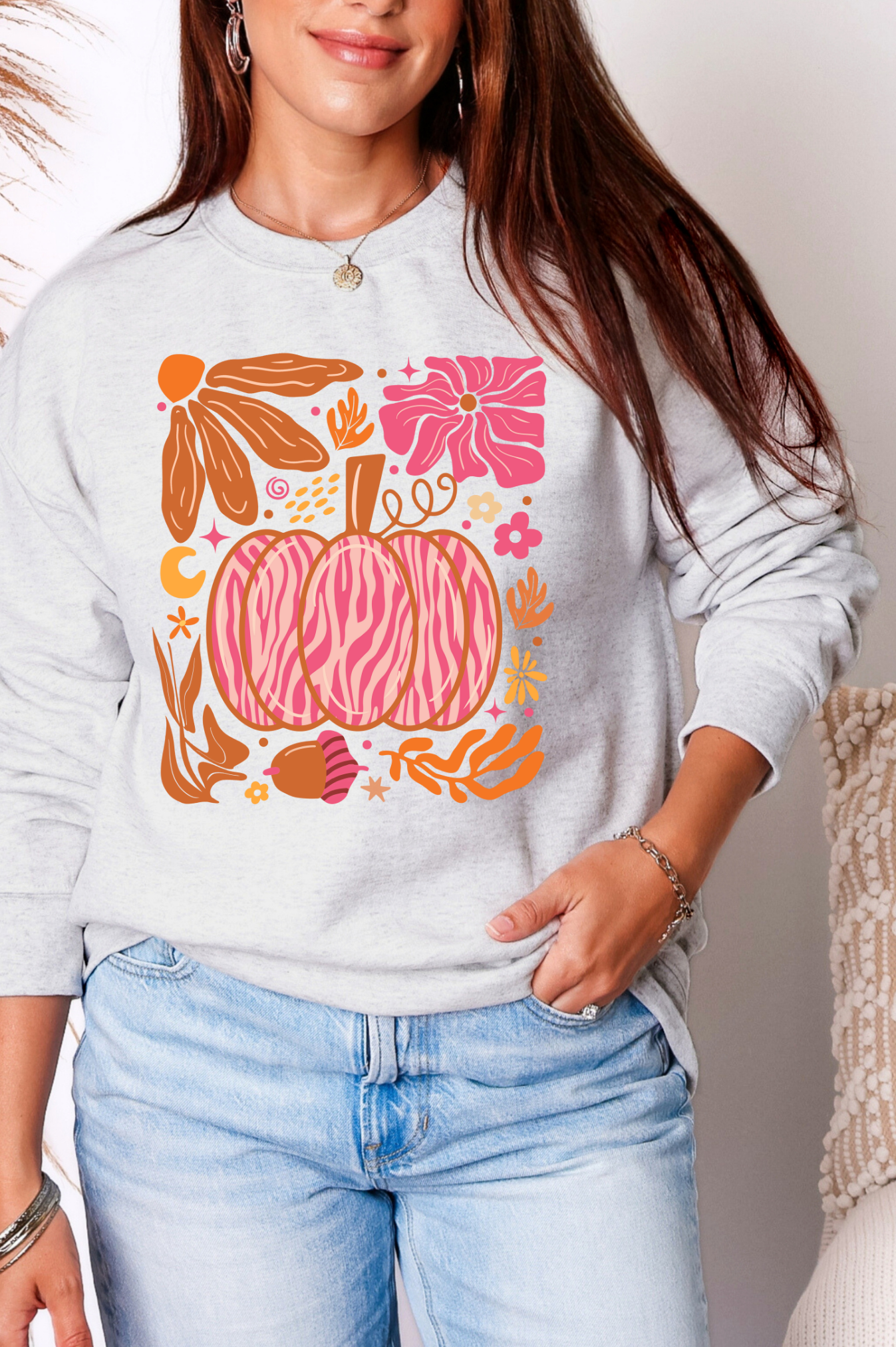 Pumpkin Boho Sweatshirt-Womens-Stay Foxy Boutique, Florissant, Missouri
