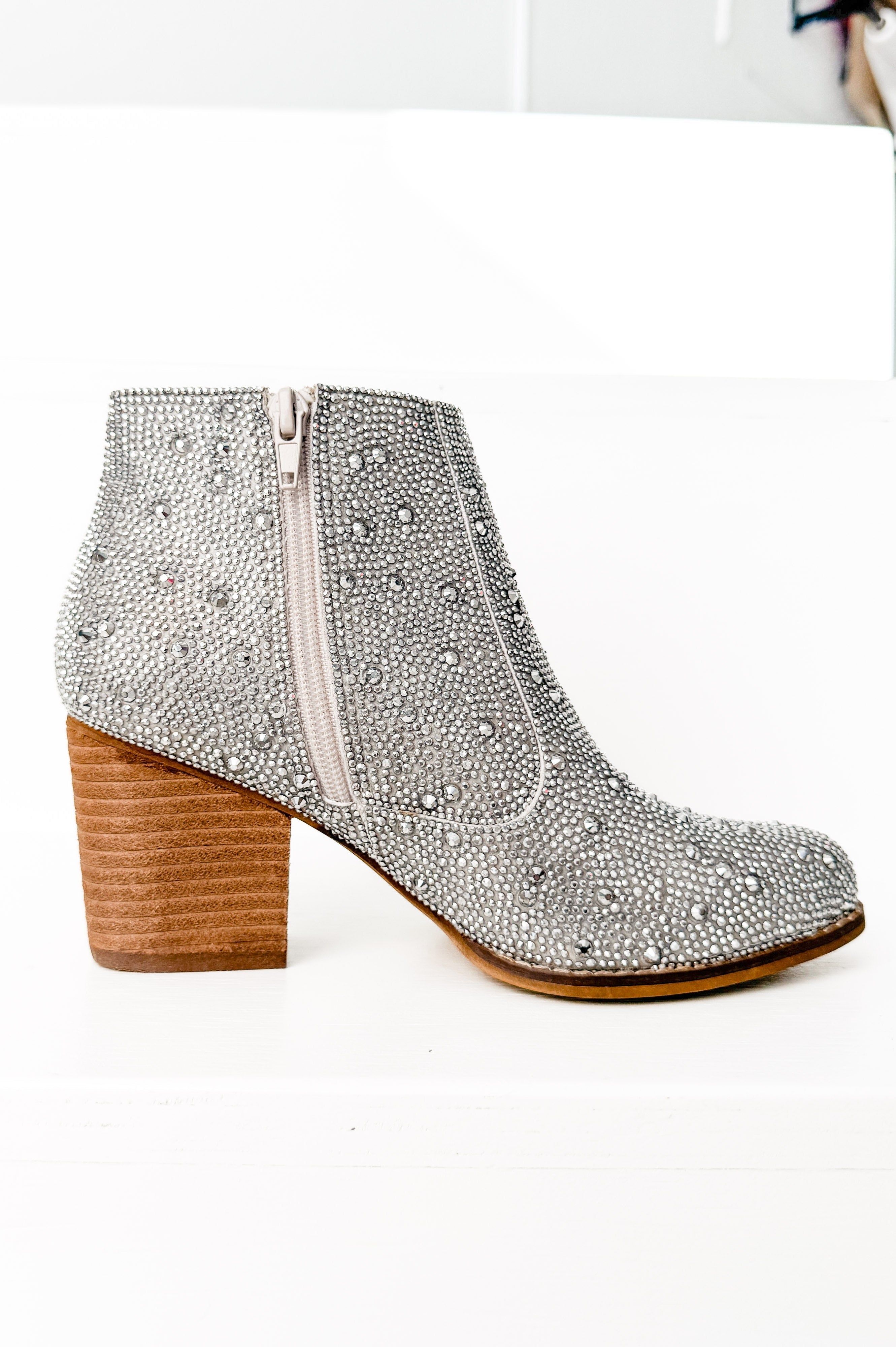 Shine Star Rhinestone Bootie in Silver-Shoes-Stay Foxy Boutique, Florissant, Missouri