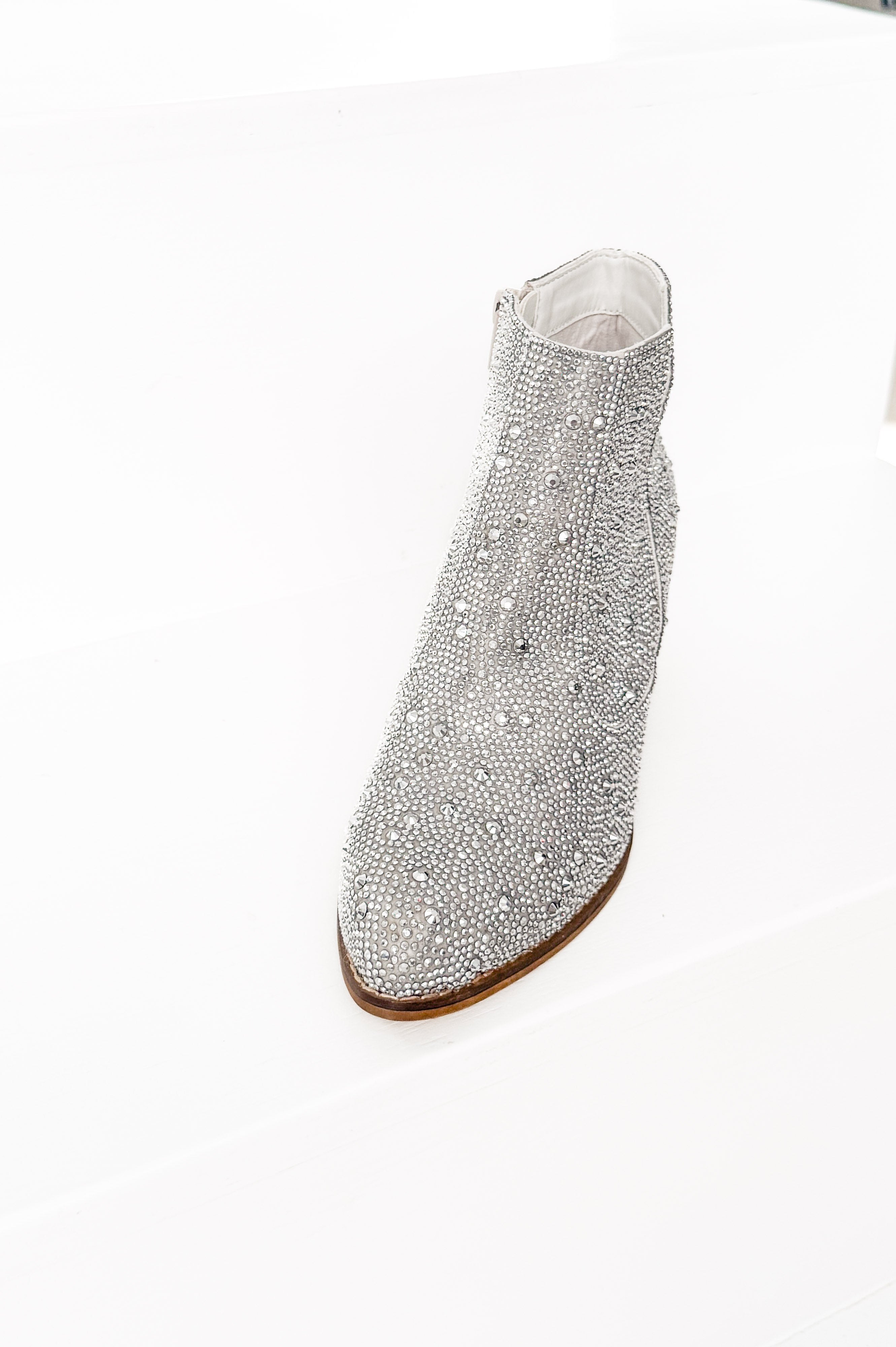 Shine Star Rhinestone Bootie in Silver-Shoes-Stay Foxy Boutique, Florissant, Missouri