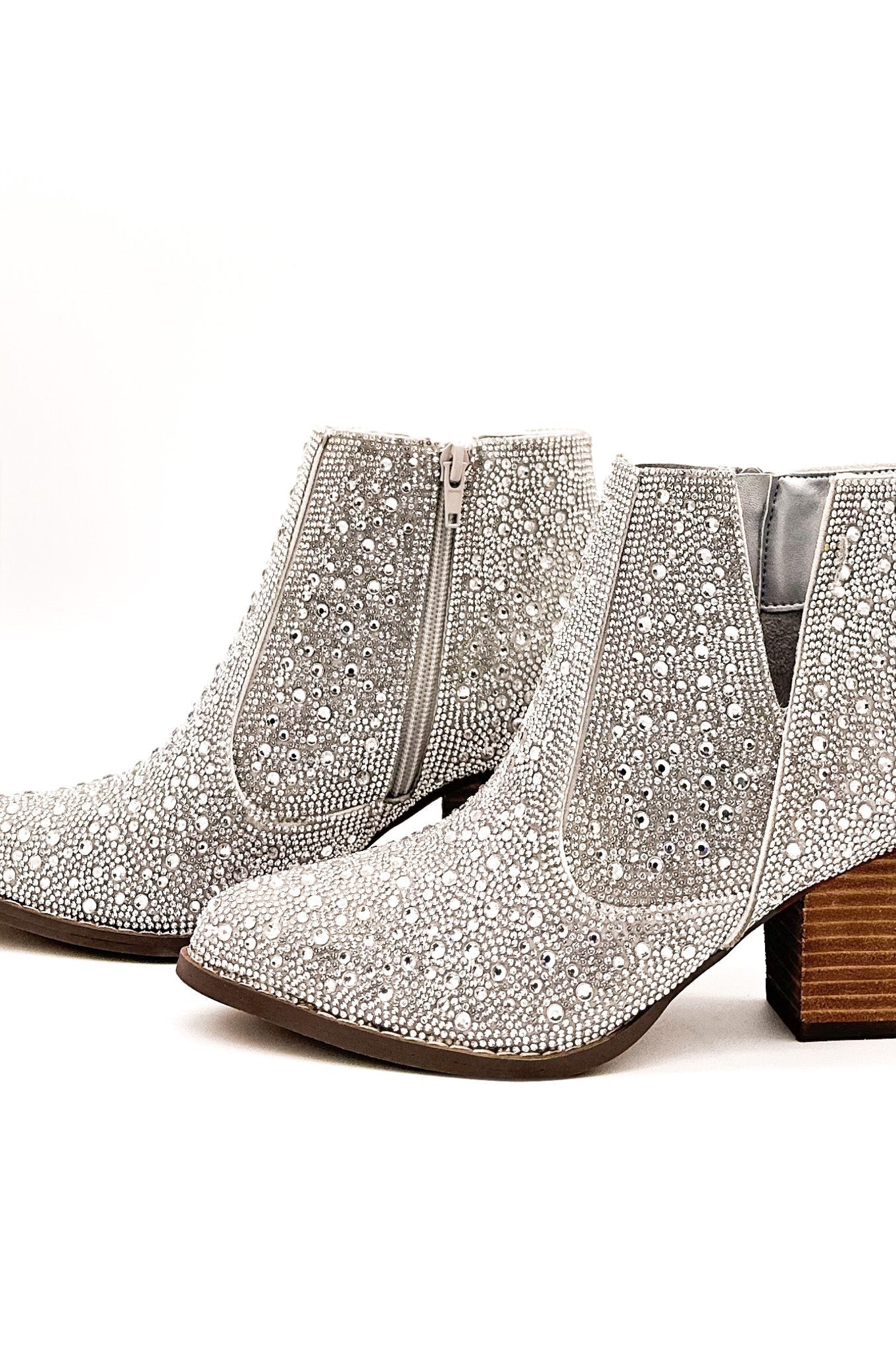Shine Star Rhinestone Bootie in Silver-Shoes-Stay Foxy Boutique, Florissant, Missouri