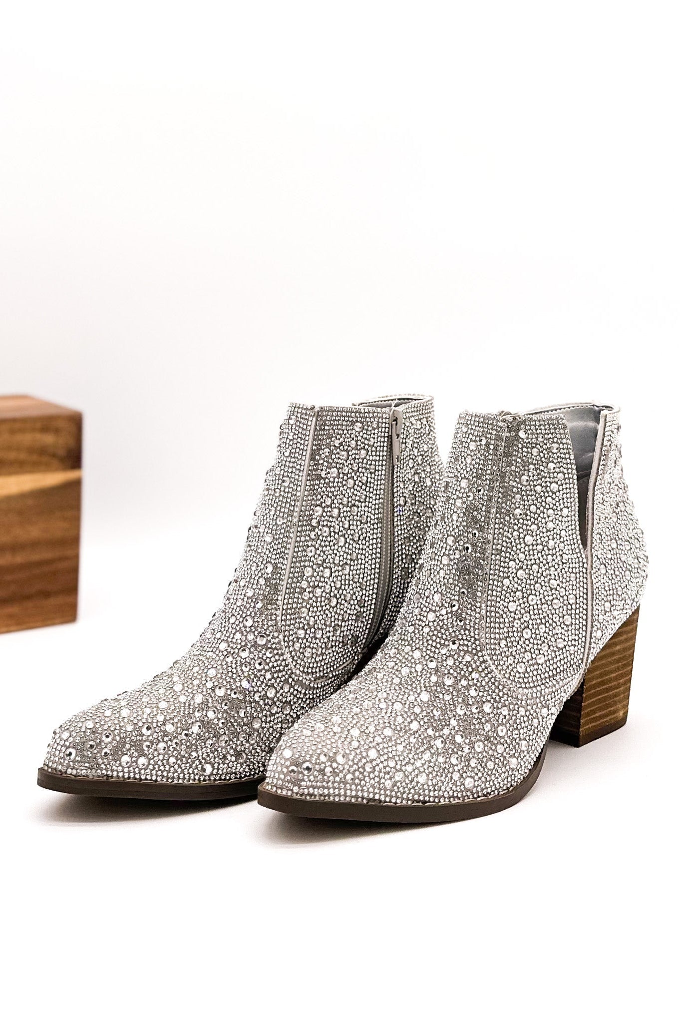 Shine Star Rhinestone Bootie in Silver-Shoes-Stay Foxy Boutique, Florissant, Missouri