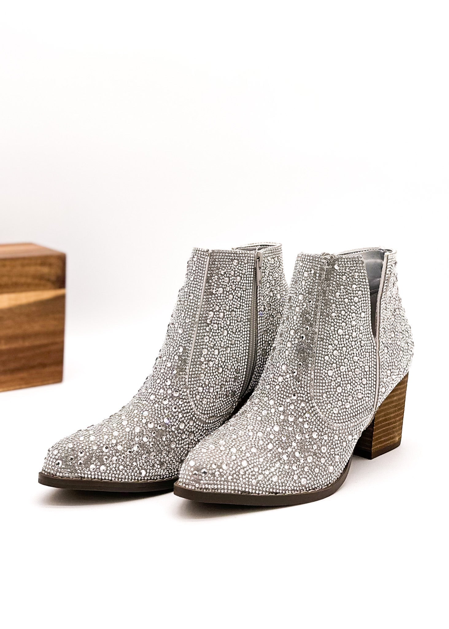 Shine Star Rhinestone Bootie in Silver-Shoes-Stay Foxy Boutique, Florissant, Missouri
