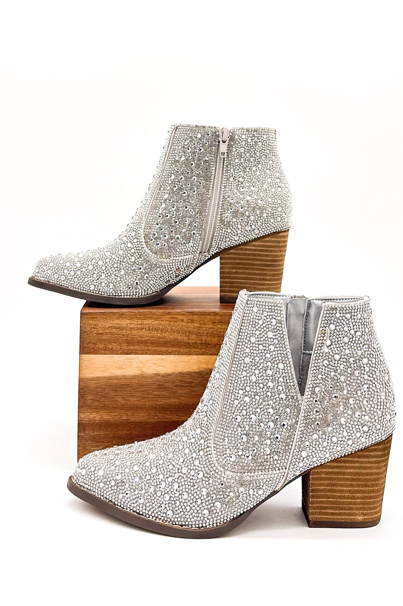 Shine Star Rhinestone Bootie in Silver-Shoes-Stay Foxy Boutique, Florissant, Missouri