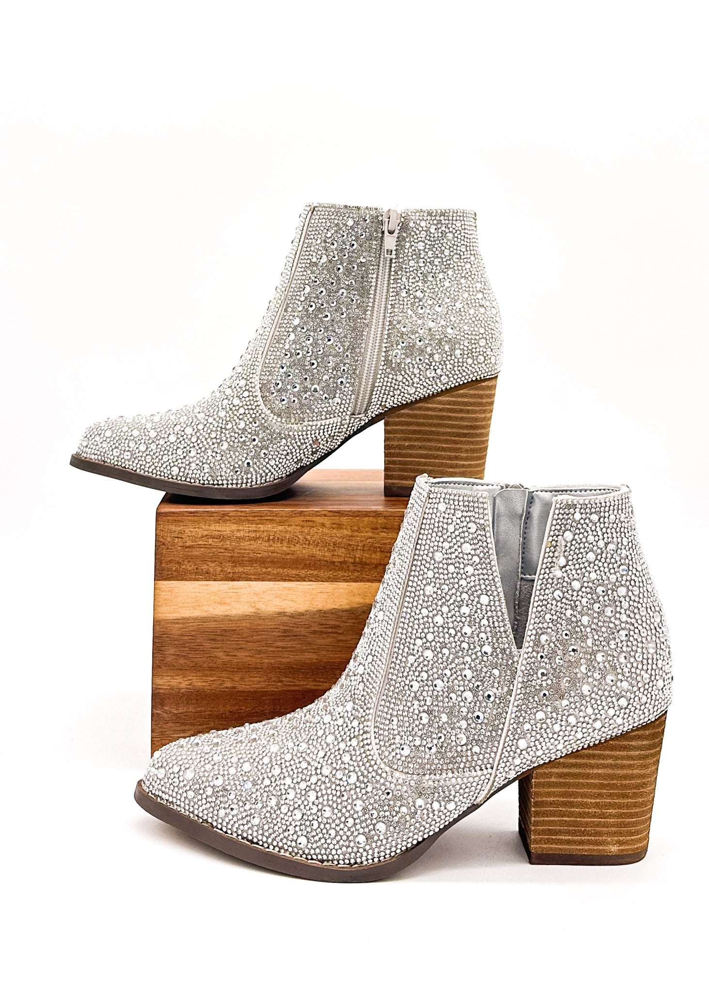 Shine Star Rhinestone Bootie in Silver-Shoes-Stay Foxy Boutique, Florissant, Missouri
